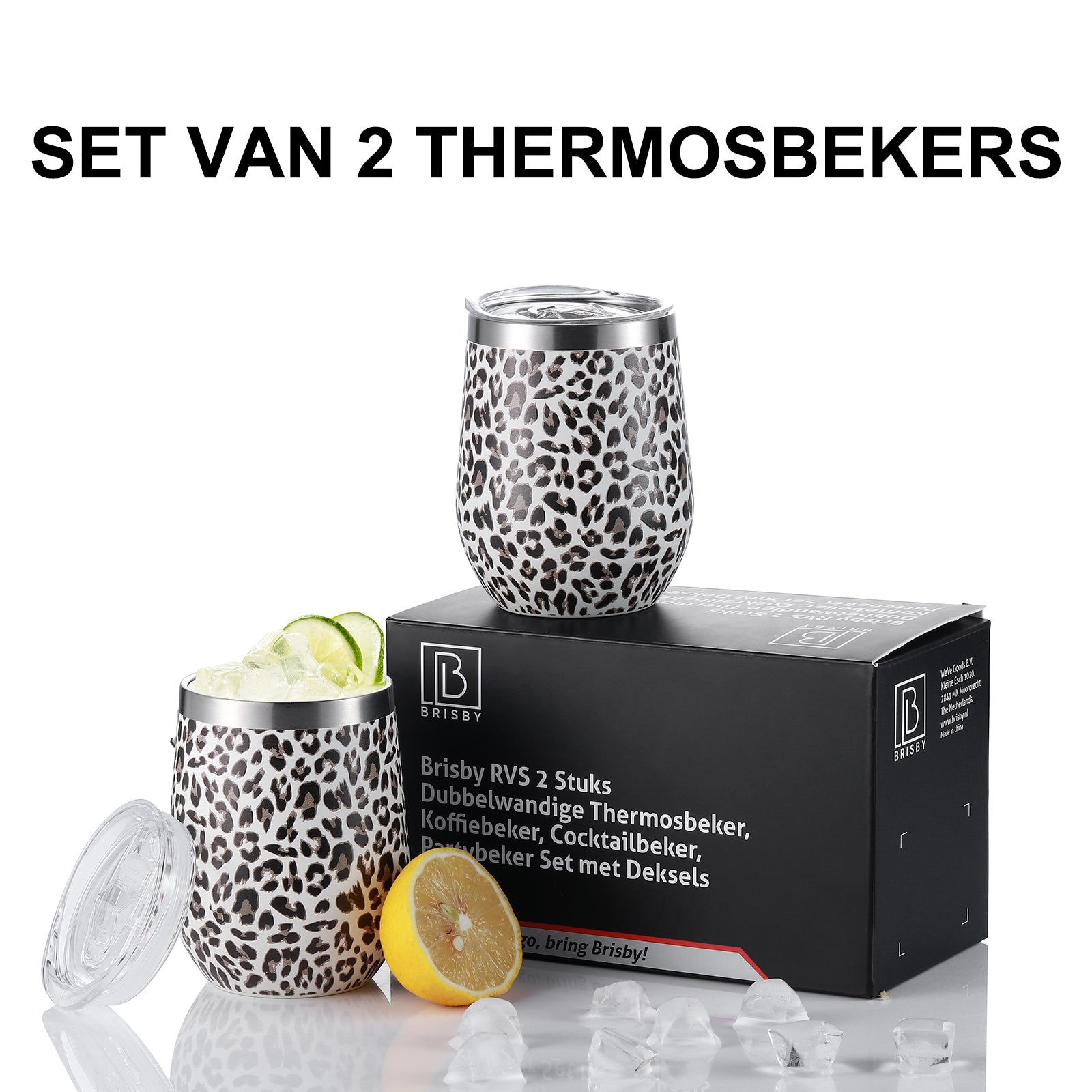 Bardi Thermosbekers 0,3L RVS leo set - incl. deksels - dubbelwandig