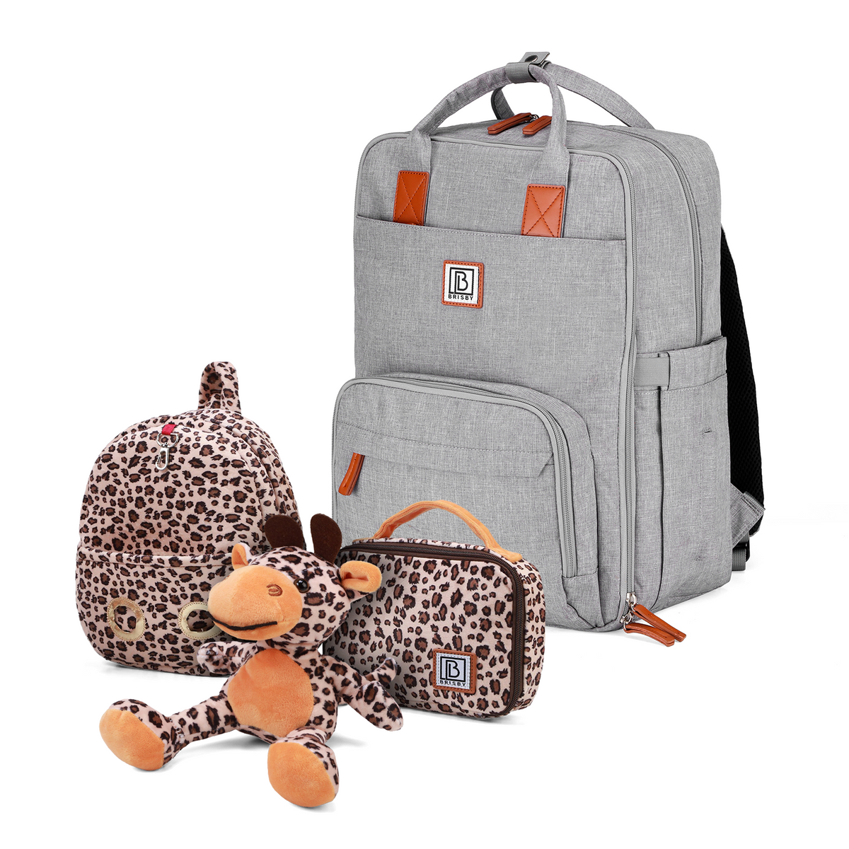 Brisby Luiertas Original - Lichtgrijs - Kinderrugzak - 1.5L kinderlunchtas Giraffe