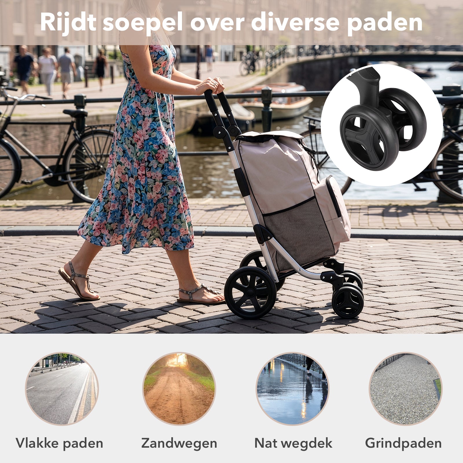 Packaway Boodschappentrolley met 4 wielen - boodschappenwagen deluxe met koelvak en verstelbaar handvat – 60 liter – Champagne