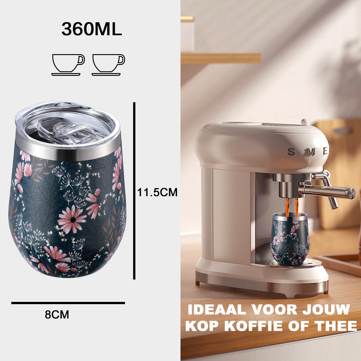 Bardi IJsblokjesmachine set 1,6L RVS - incl. 3 thermoscups japanese flower en ijsschep