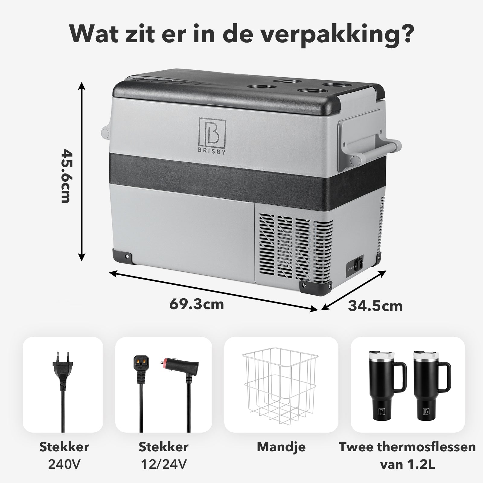 Compressor koelbox 40,5L - Dual zone - koelen en vriezen - 12V en 230V - incl. 2x 1,2L thermosbekers