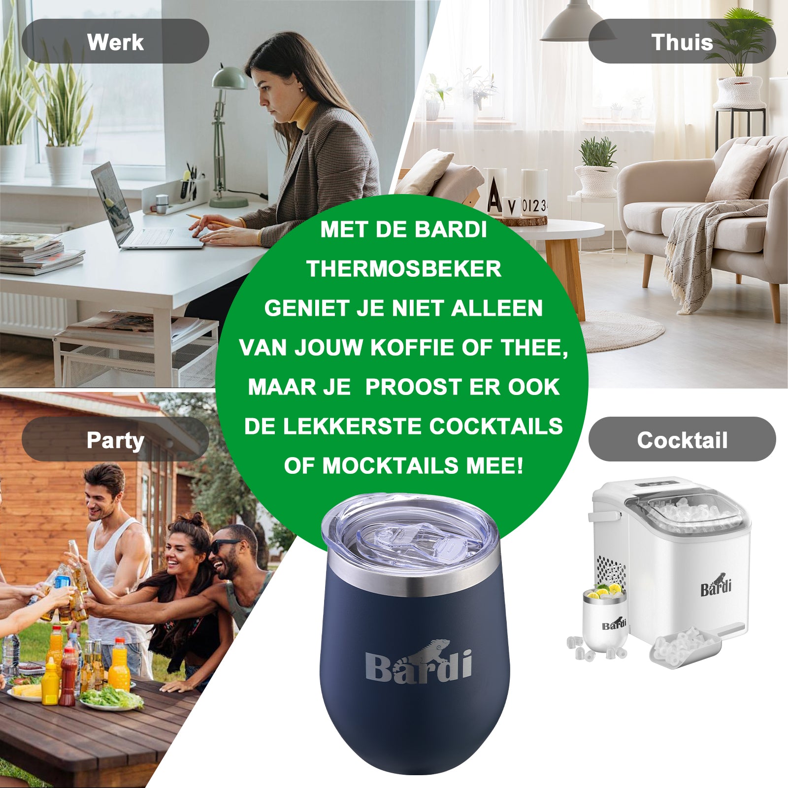 Bardi Thermosbekers 0,3L RVS blauw set - incl. deksels - dubbelwandig
