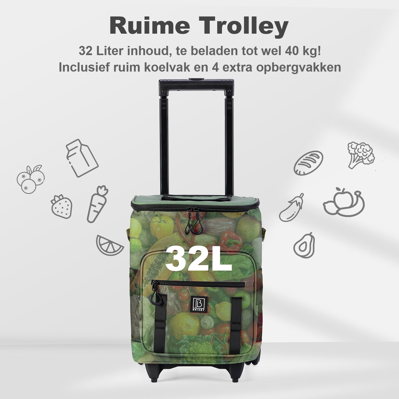 Brisby Boodschappentrolley 32L groen - incl. koelvak, koelelementen