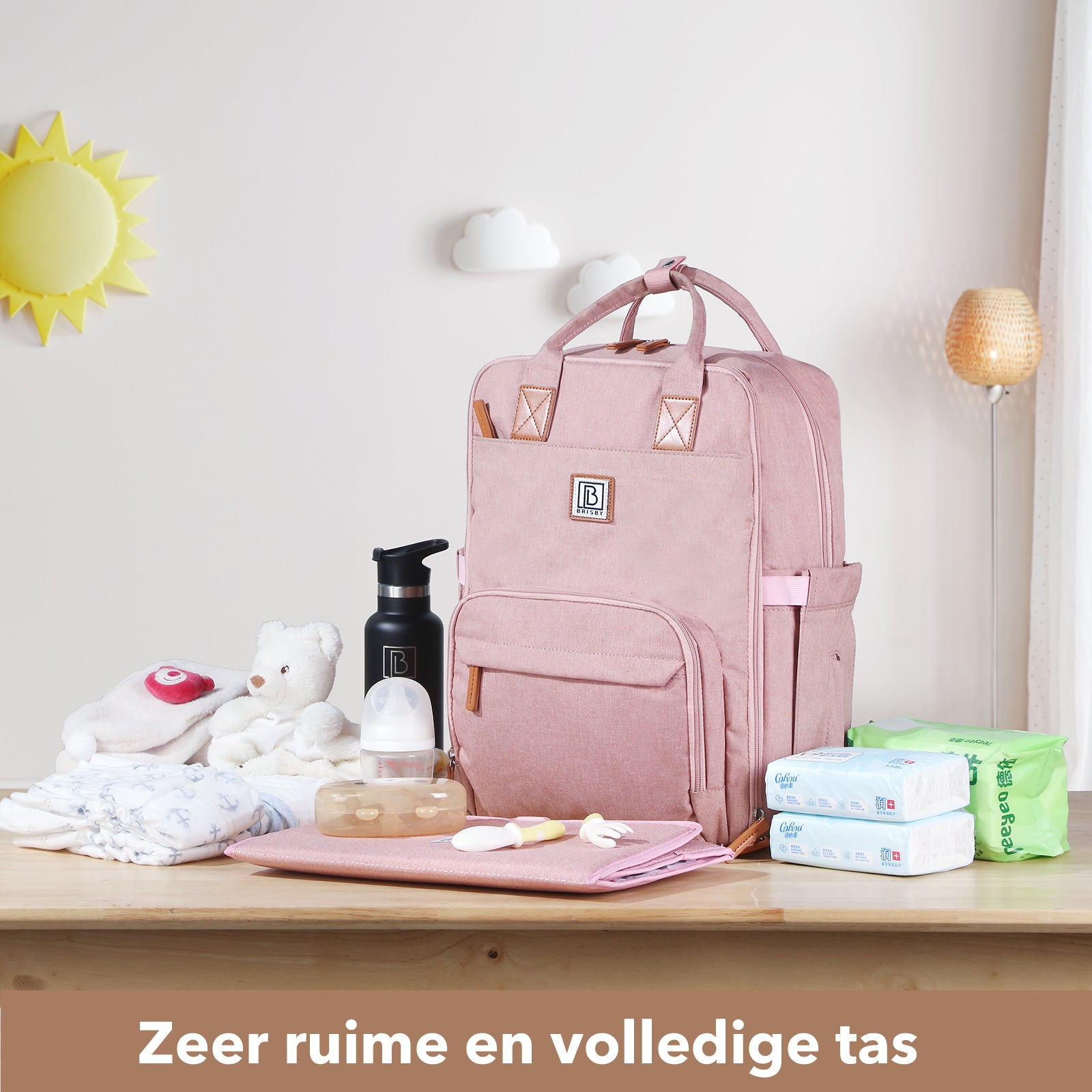 Original durable diaper bag pink - nursing bag - incl. buggy assembly and changing mat