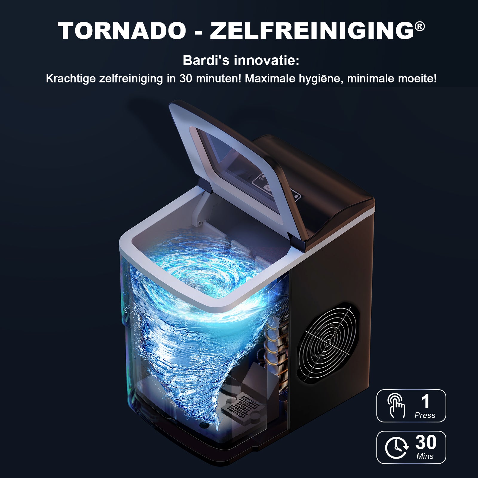 Bardi IJsblokjesmachine Set - 2 Liter - 12KG IJsblokjes in 24 uur - met IJsschep - Inclusief 1 Luxe Thermosbeker - Zwart - Citruspers Zwart