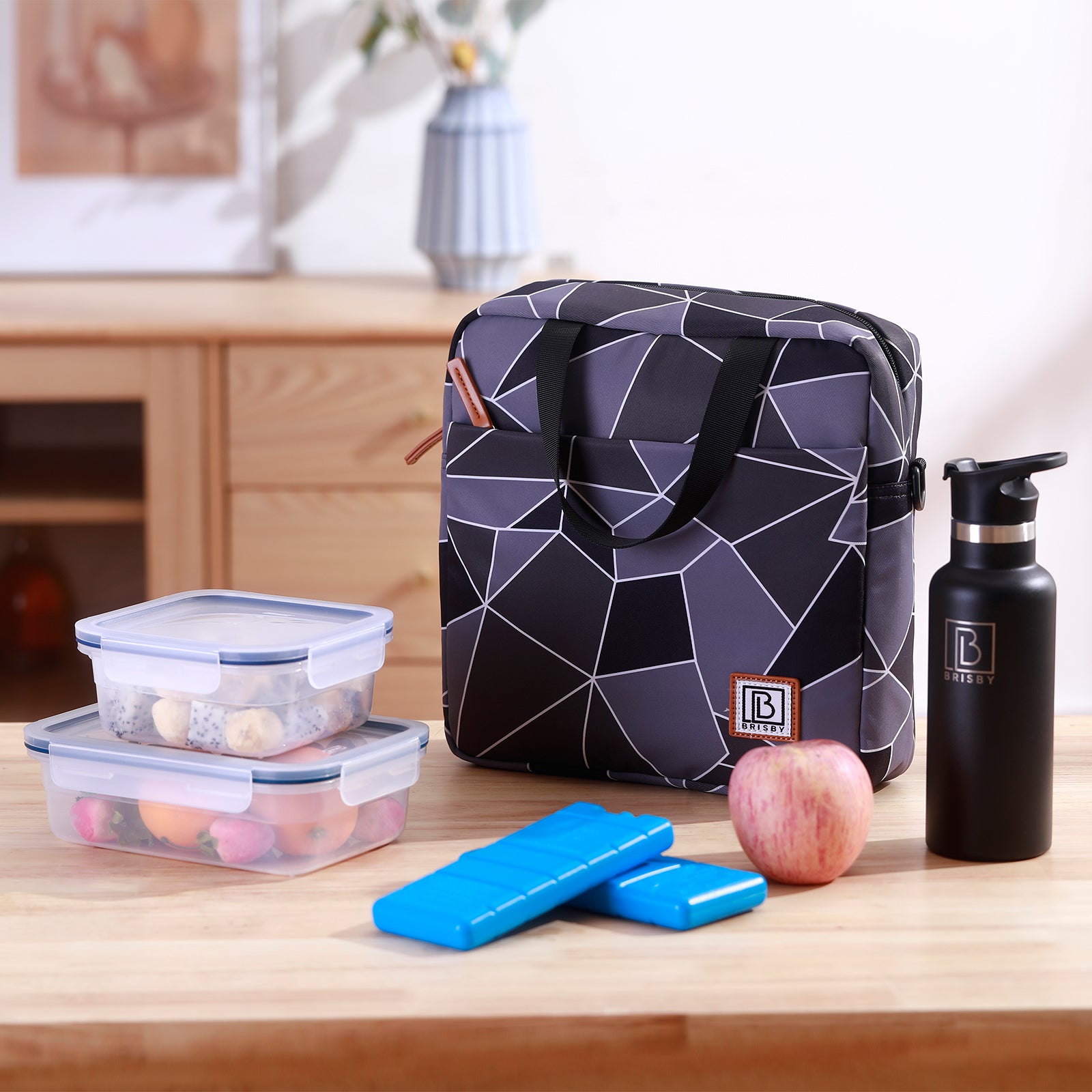 Cooler bag 7L abstract gray and black - Lunch bag - 4-layer insulated - 2 free cooling elements - incl. shoulder strap