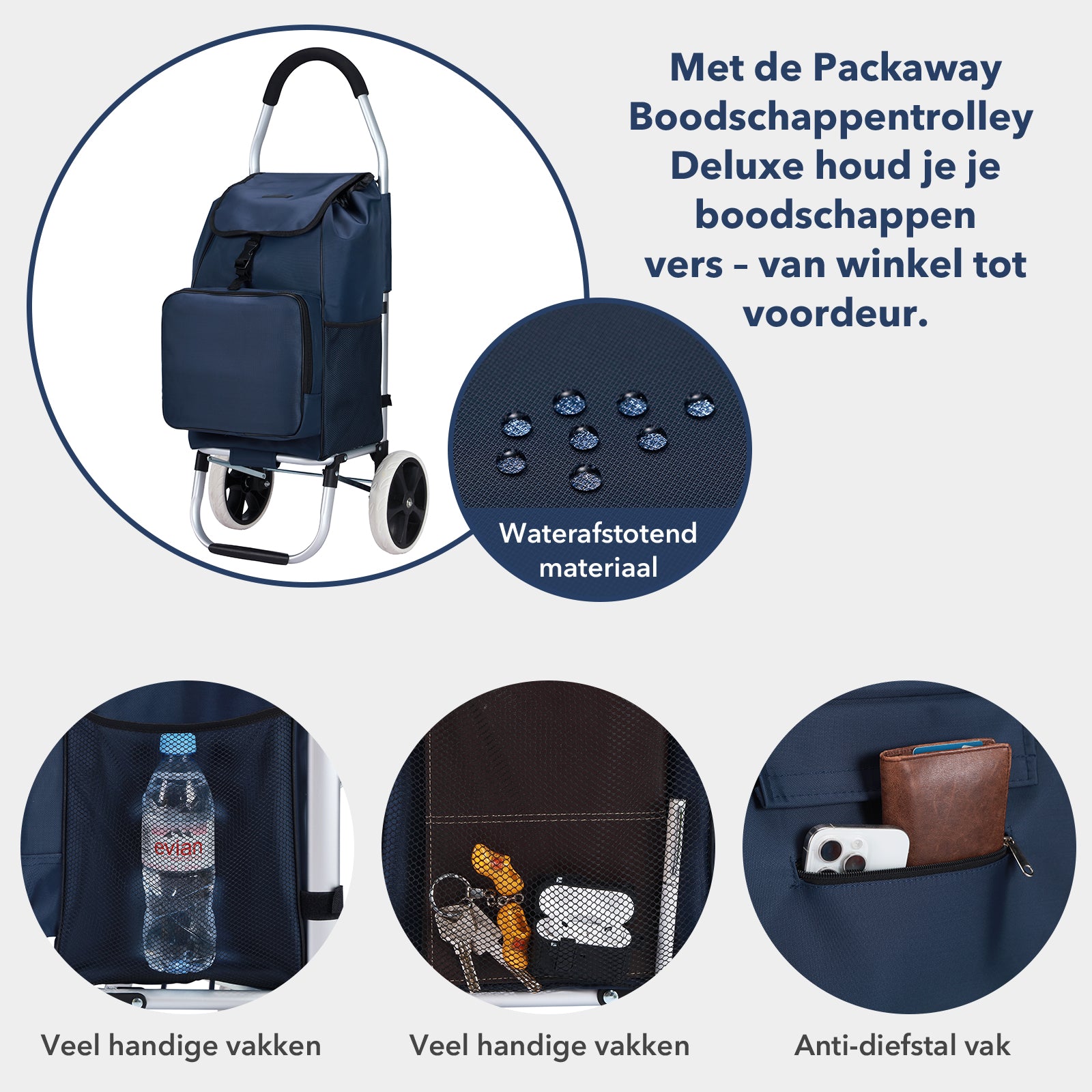 Boodschappentrolley Deluxe 50L met koelvak blauw - boodschappenwagen - steekwagenfunctie
