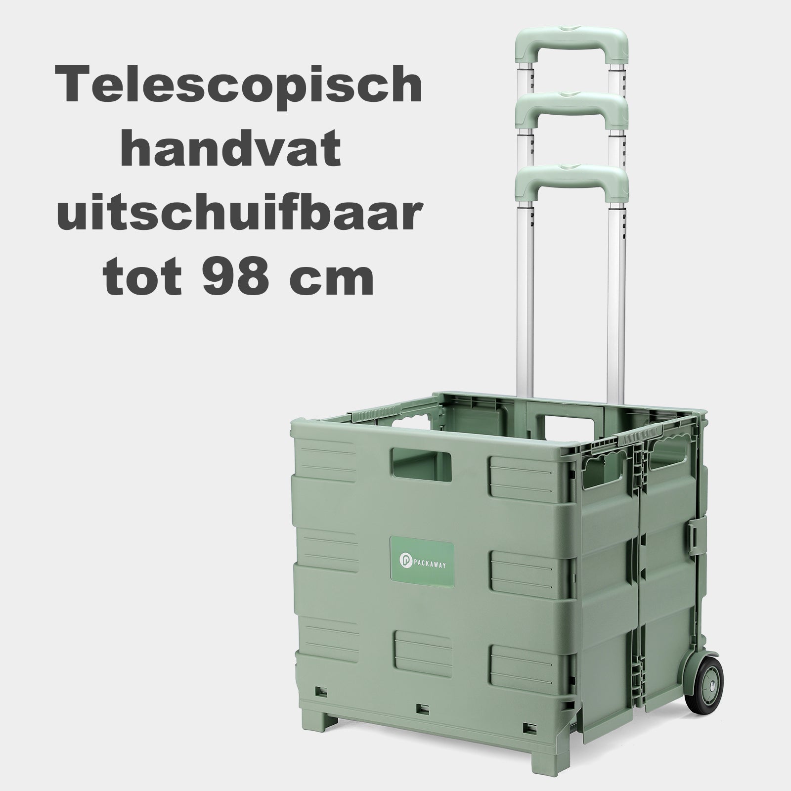 Packaway XL Foldable Shopping Trolley with wheels - Shopping crate - Storage box - Shopping trolley - Folding crate - 50 Liters - Green
