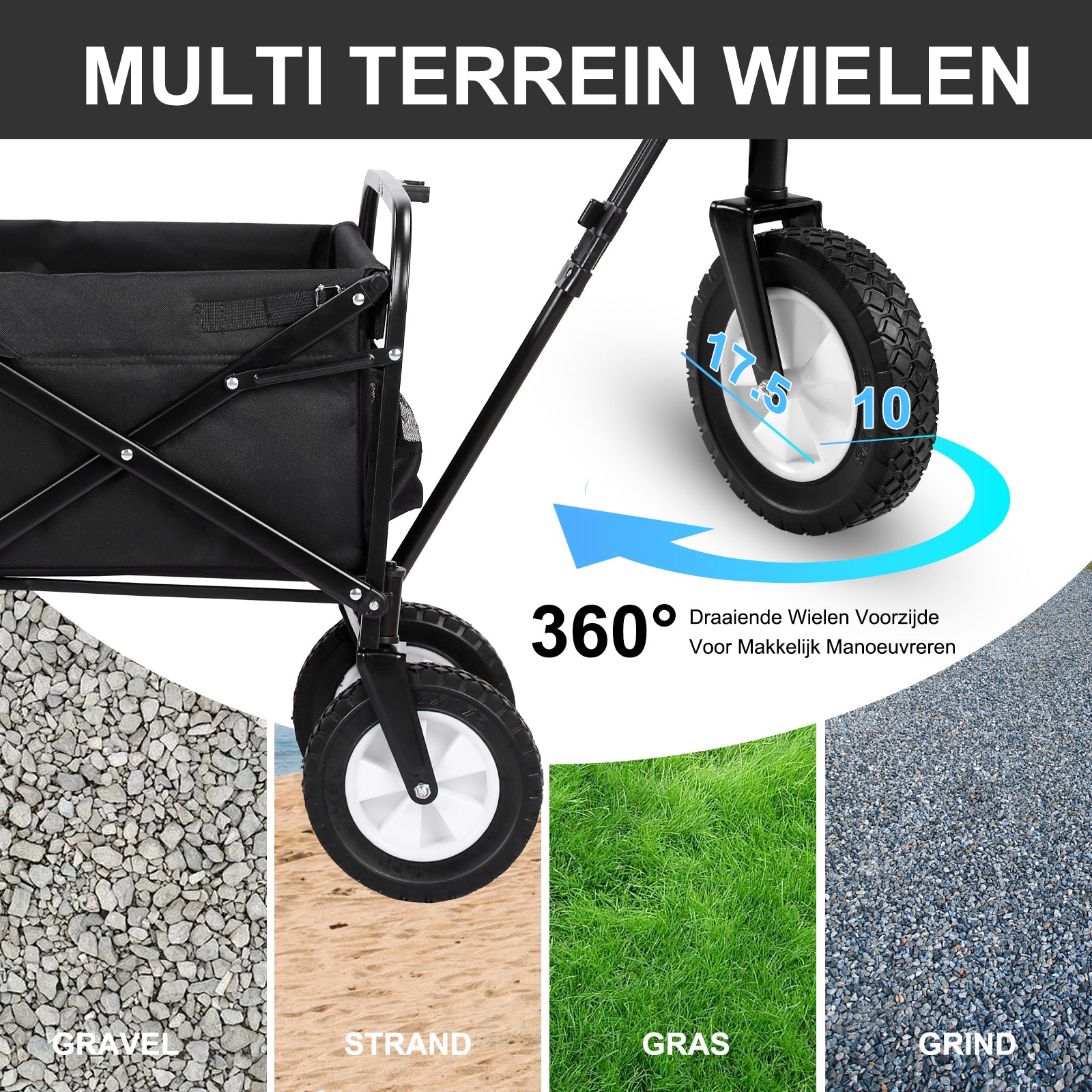 Packaway Bolderkar 70kg zwart - opvouwbaar - wasbaar