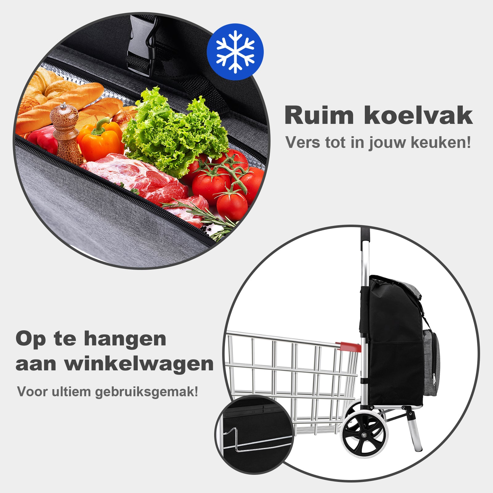Shopping trolley 45L black and grey - shopping trolley suspension - foldable - telescopic handle
