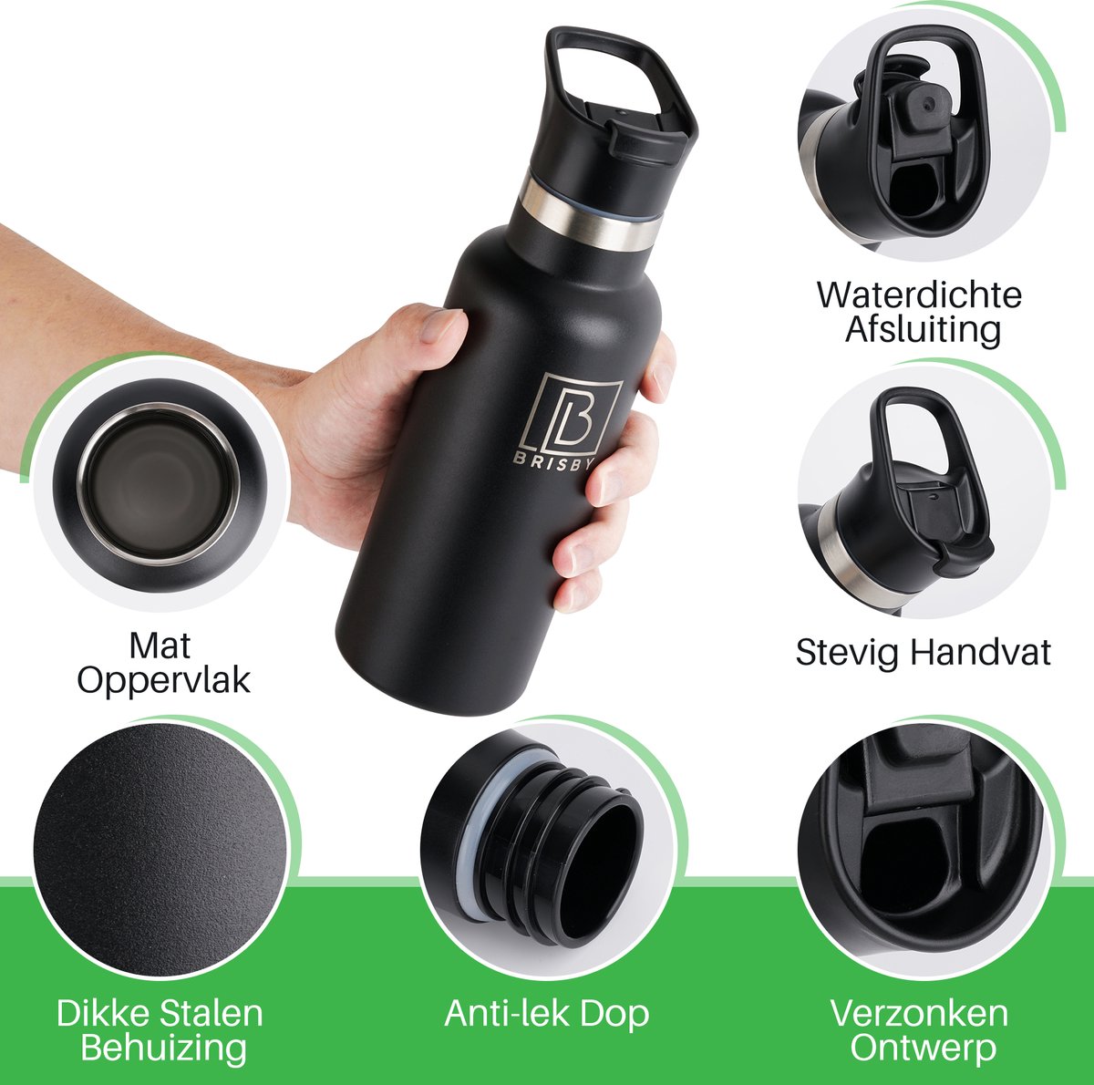 Thermos flask stainless steel 500ml black - BPA Free - 24 hours cold - 12 hours warm