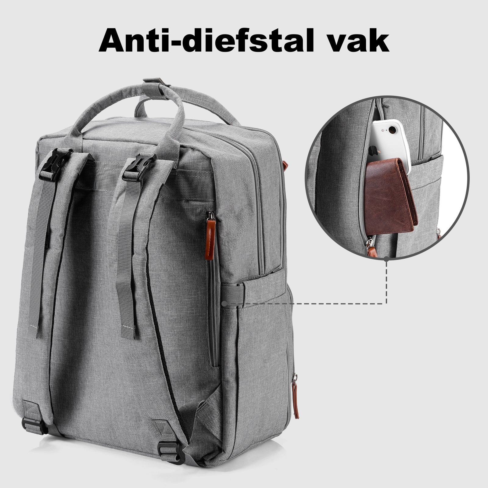 Brisby Rugtas unisex LTO lichtgrijs - waterafstotend - laptopvak - handbagage