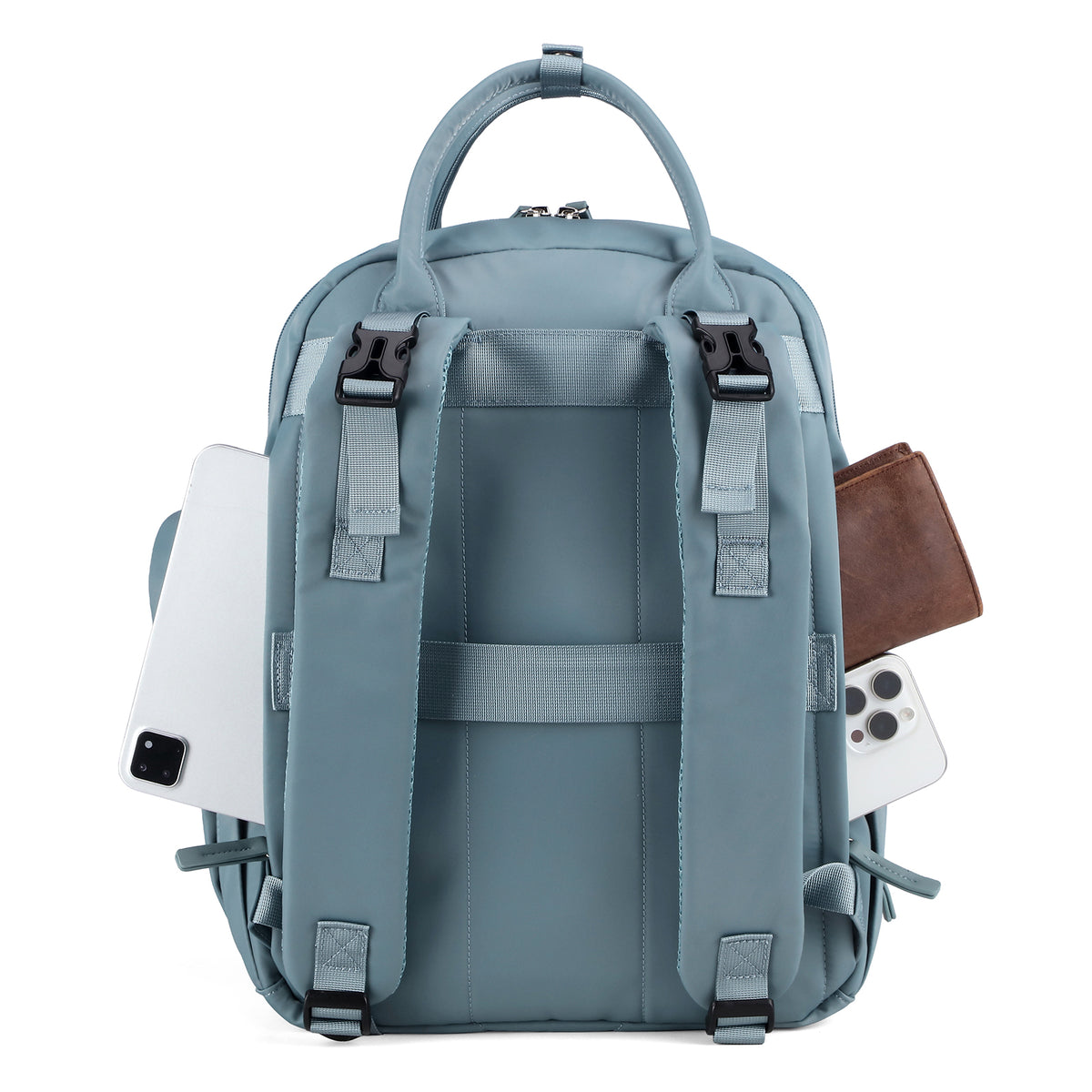 Brisby Premium Luiertas – Uitgebreide en Functionele Verzorgingstas – met buggymontage – Anti Diefstal Vakken - Reistrolley Sleeve - Inclusief verschoonmatje t.w.v.15,99 euro en speenhouder - Levenslange Garantie - Misty Blue