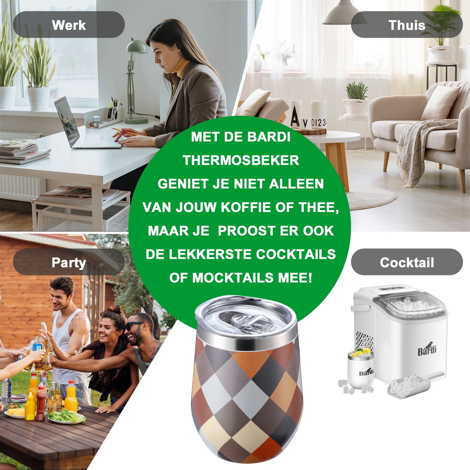 Bardi Thermosbekers 0,3L RVS blok set - incl. deksels - dubbelwandig