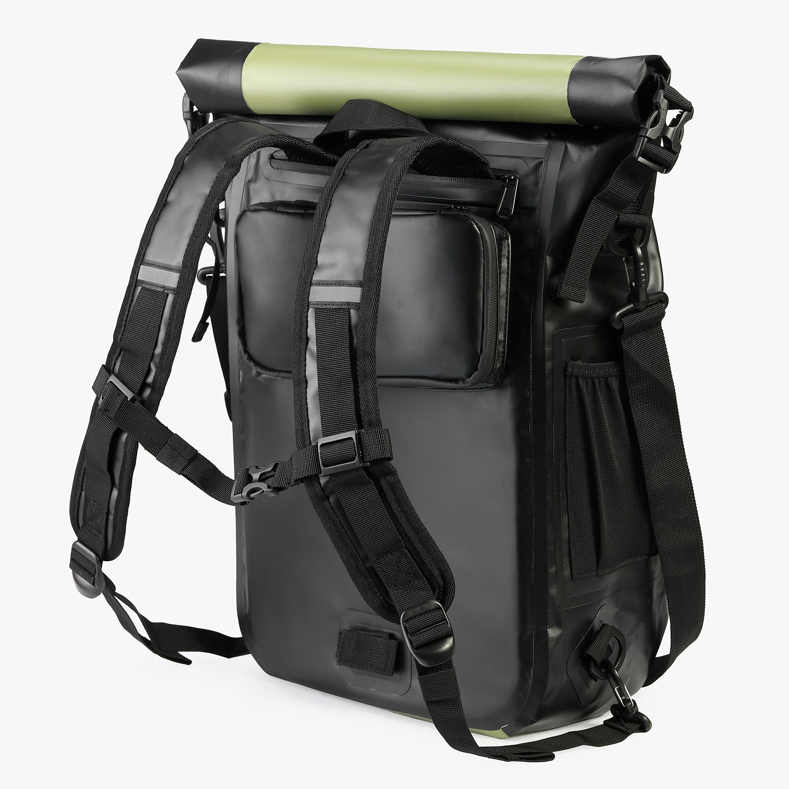 3 in 1 waterproof rolltop bicycle bag set 40-52L green - reflective - high visibility - bicycle bag - backpack - shoulder bag