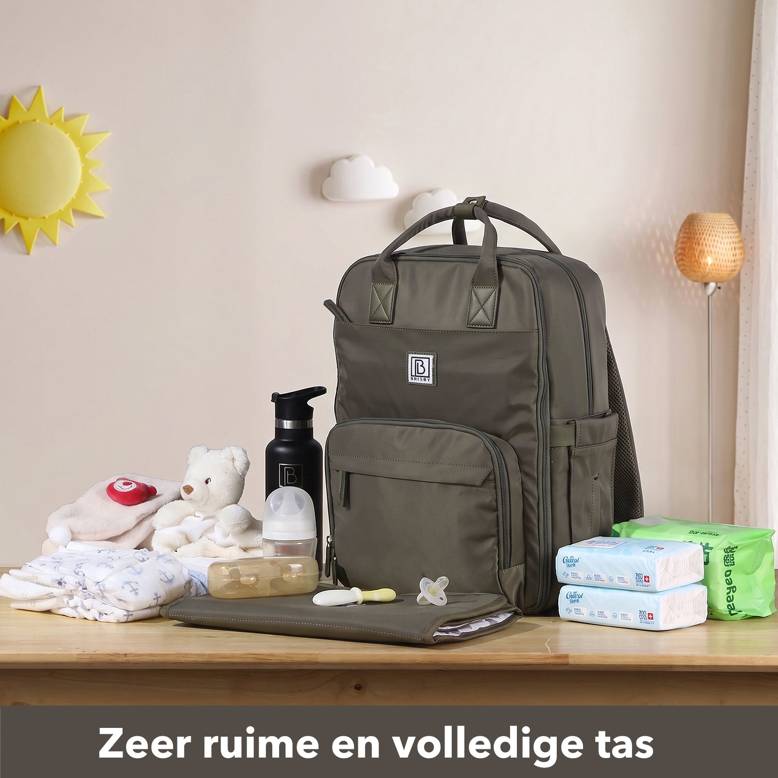 Brisby slijtvaste Luiertas – verzorgingstas – met buggymontage - Forest Green
