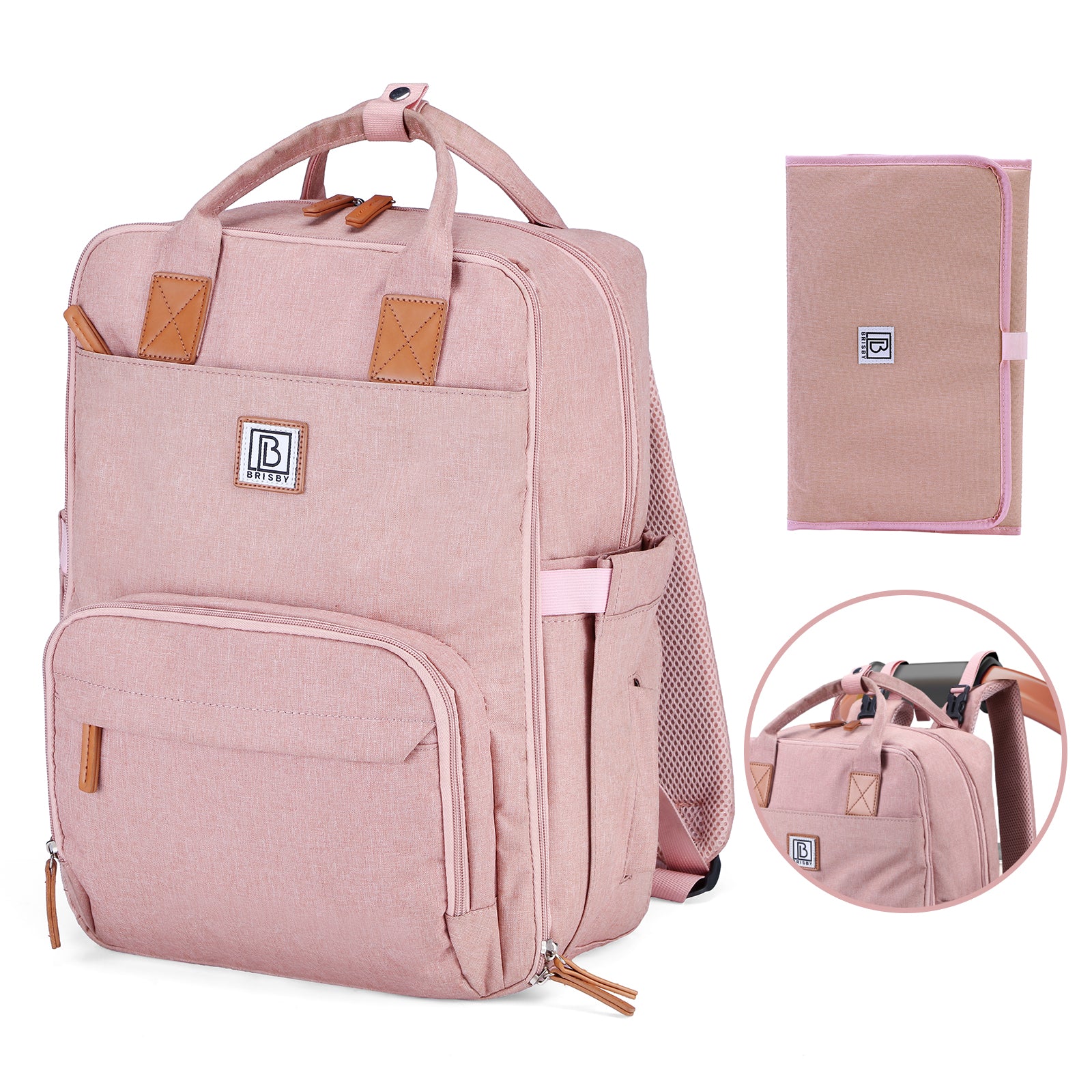 Original durable diaper bag pink - nursing bag - incl. buggy assembly and changing mat