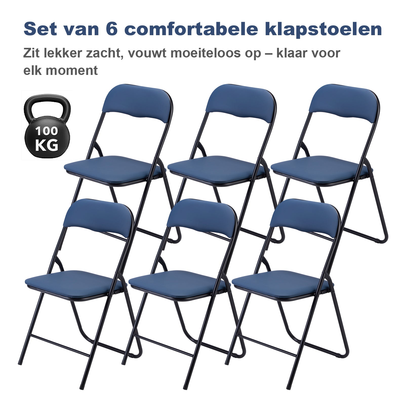 Bardi 6-delige Klapstoelen set PVC blauw - 100 kg draagvermogen