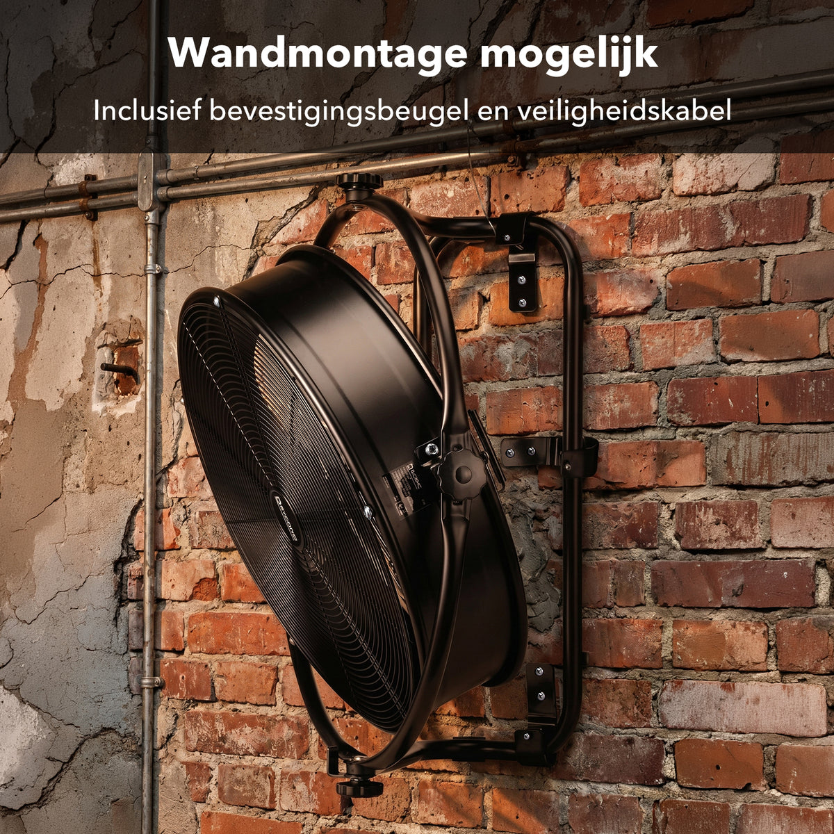 Dryconic 500mm. Professionele Ventilator met Beugel 360 Graden Draaibaar met 3 Snelheden en Ophangsysteem Voor Wandmontage