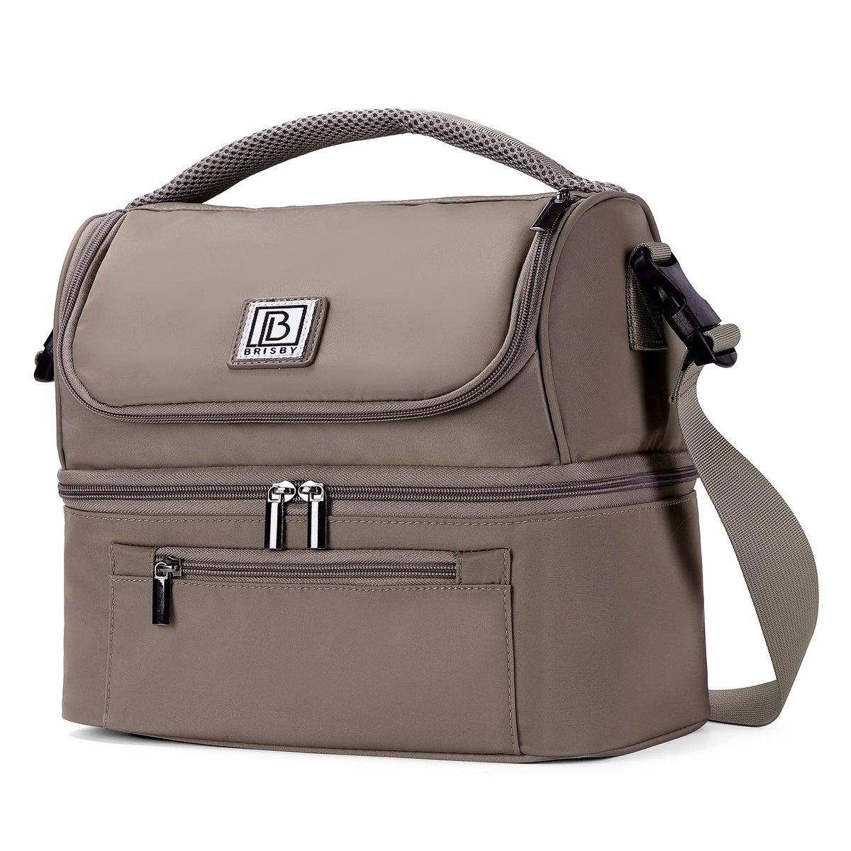 Brisby Koeltas Lunchtas 11 Liter – 4-Laags Geïsoleerd – Inclusief 2 Koelelementen – 2 Compartimenten – Schouderband – Tot 10 Uur Koel - Stone Greige