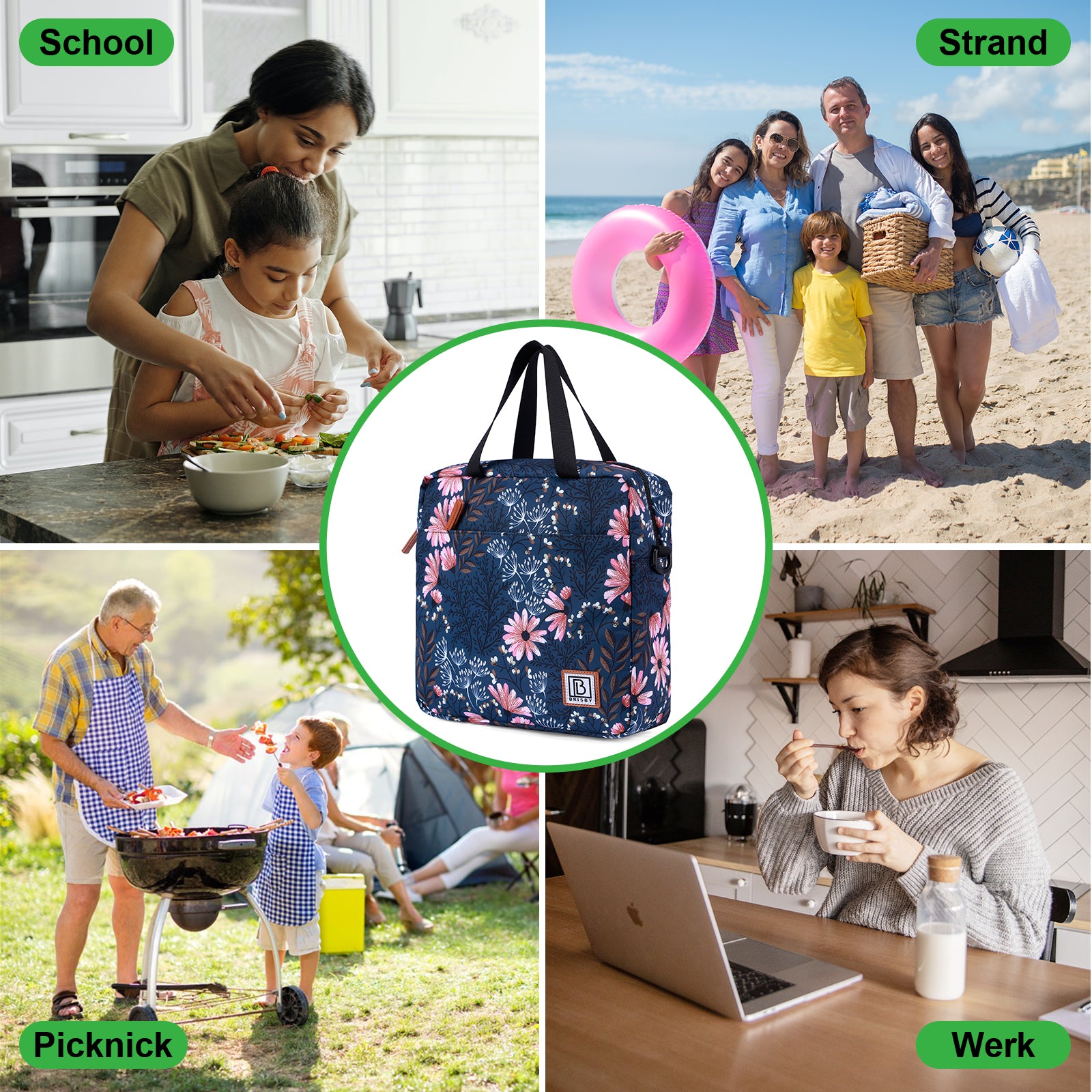 Cooler bag 7L Japanese flower - Lunch bag - 4-layer insulated - 2 free cooling elements - incl. shoulder strap