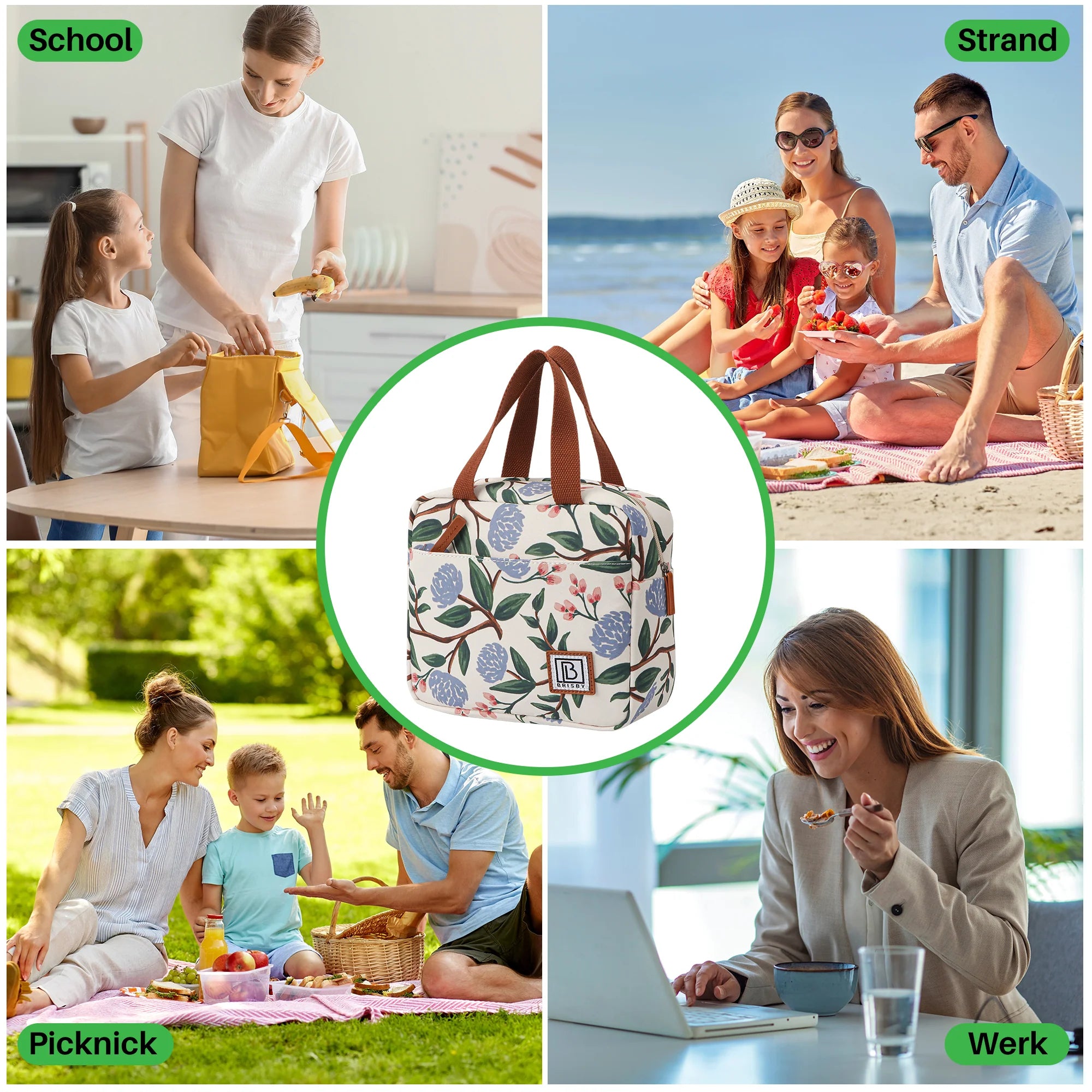 Cooler bag 4L white flowers - 4-layer insulated - free cooling element