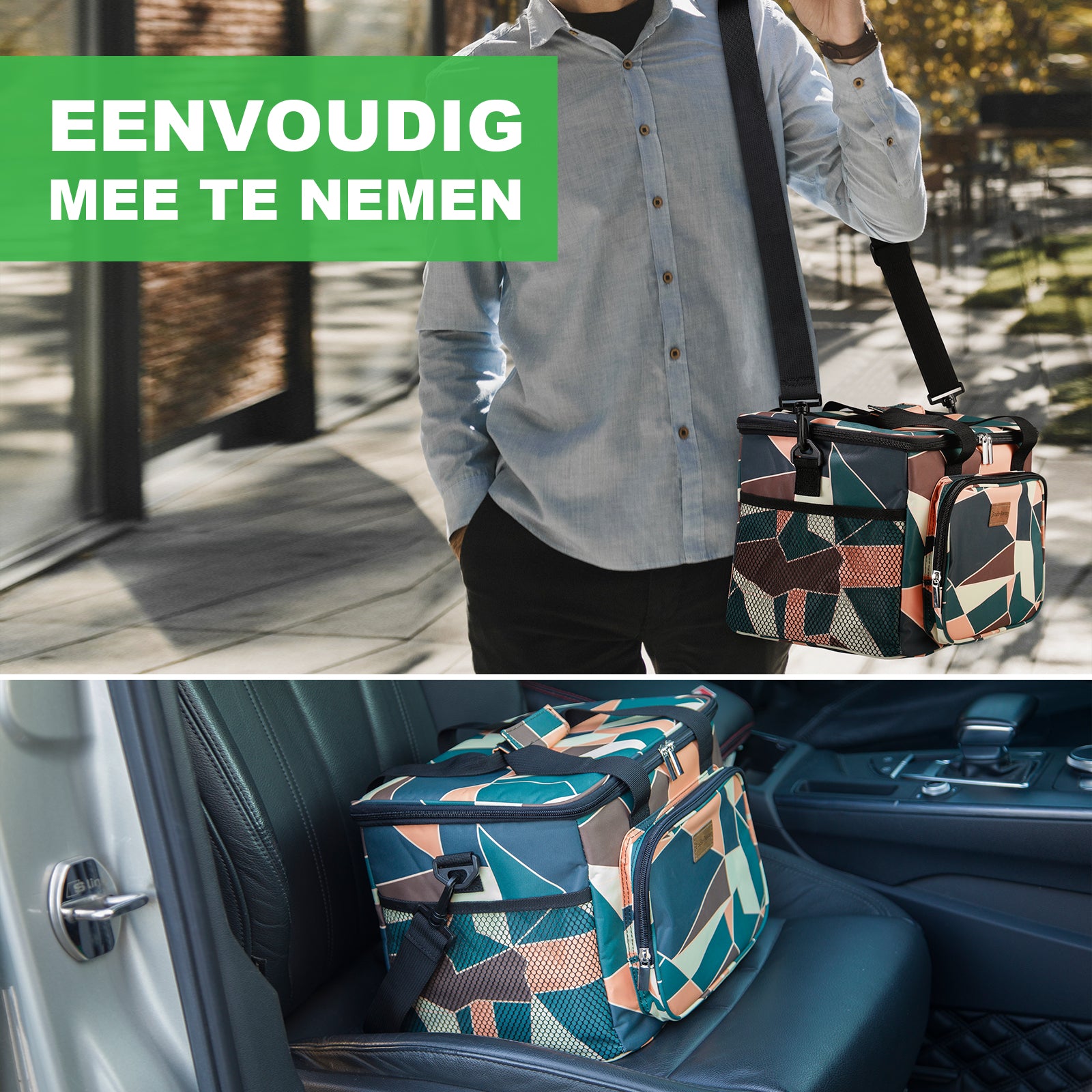 Cooler bag 15L abstract color - lunch bag - 4-layer insulated - foldable - incl. 2 free cooling elements and carrying strap