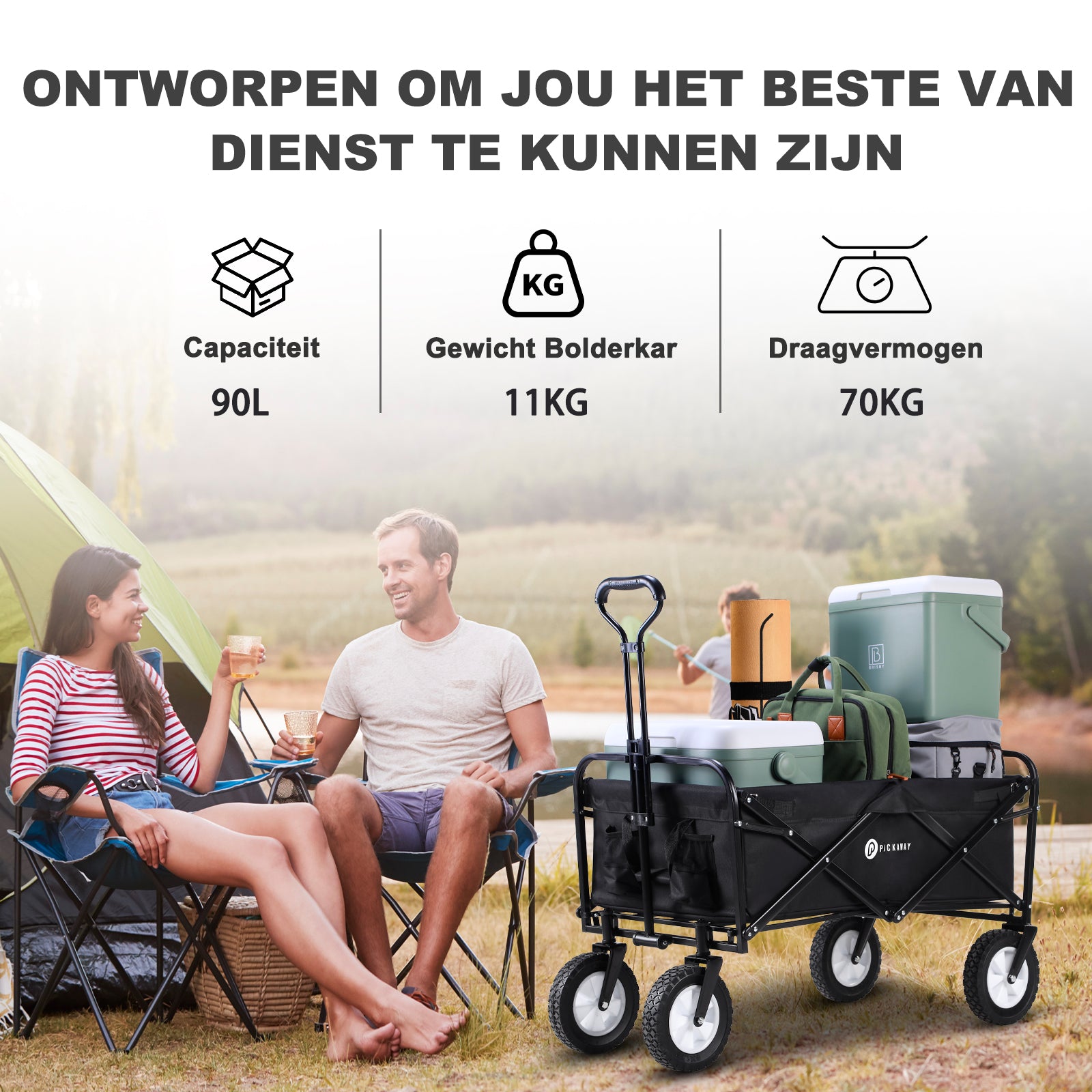 Packaway Bolderkar 70kg zwart - opvouwbaar - wasbaar