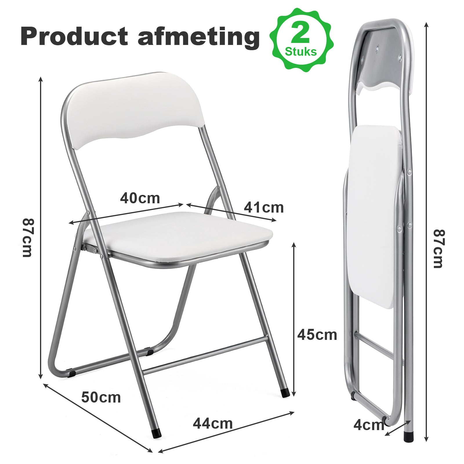 Bardi 2-delige Klapstoelen set PVC wit - 100 kg draagvermogen
