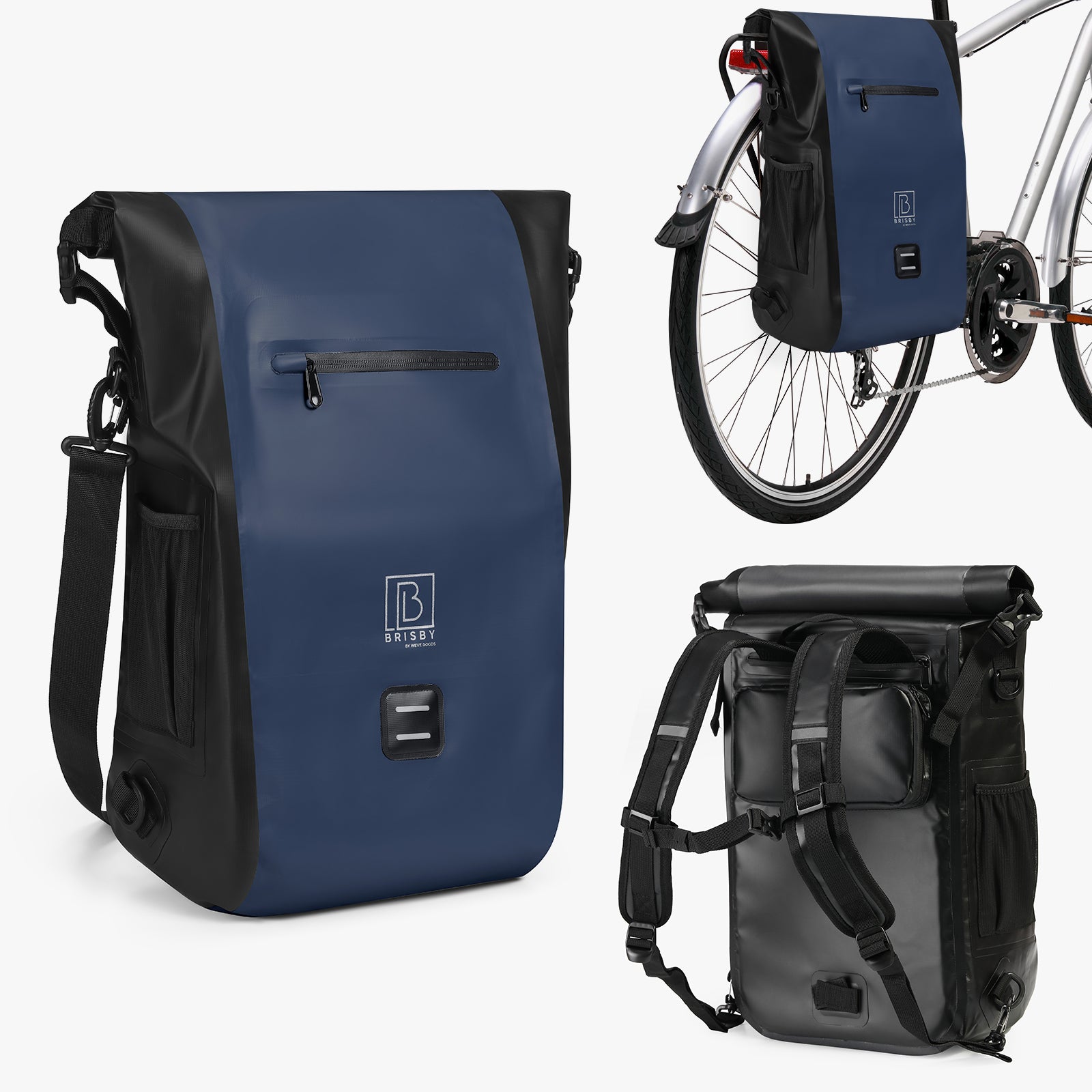 3 in 1 waterproof rolltop bicycle bag set 40-52L blue - reflective - high visibility - bicycle bag - backpack - shoulder bag