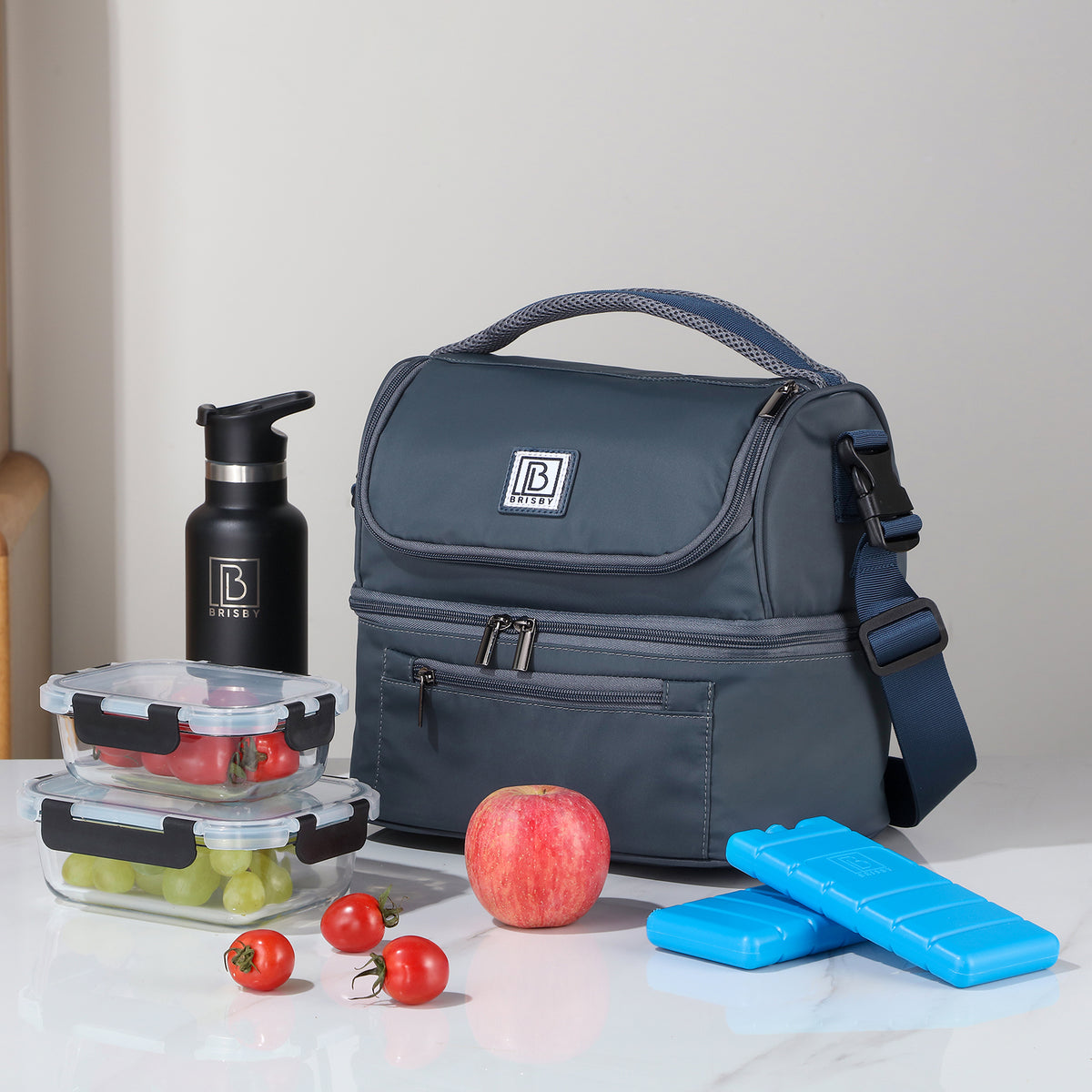Brisby Koeltas Lunchtas 11 Liter – 4-Laags Geïsoleerd – Inclusief 2 Koelelementen – 2 Compartimenten – Schouderband – Tot 10 Uur Koel - Urban Blue