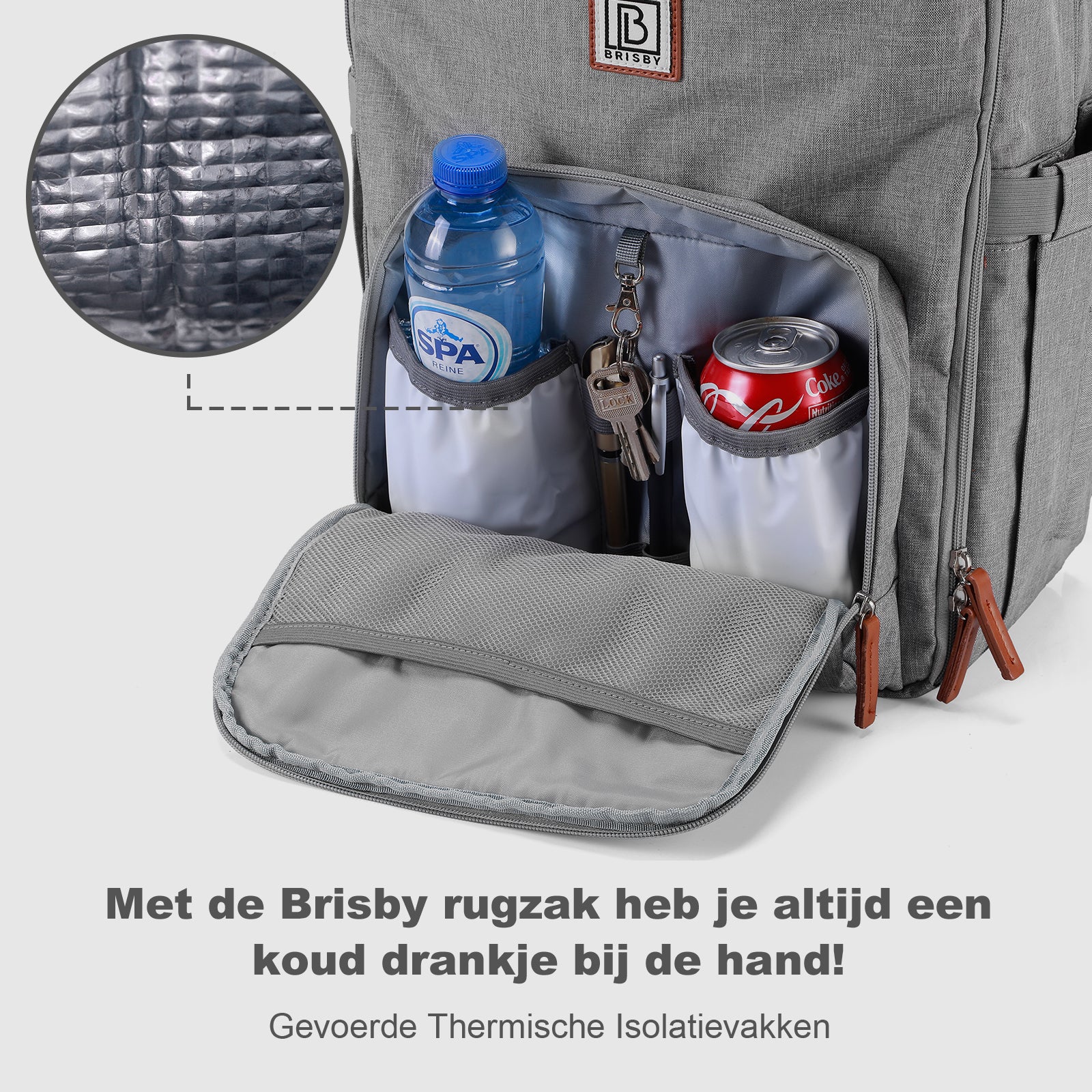 Brisby Rugtas unisex LTO lichtgrijs - waterafstotend - laptopvak - handbagage