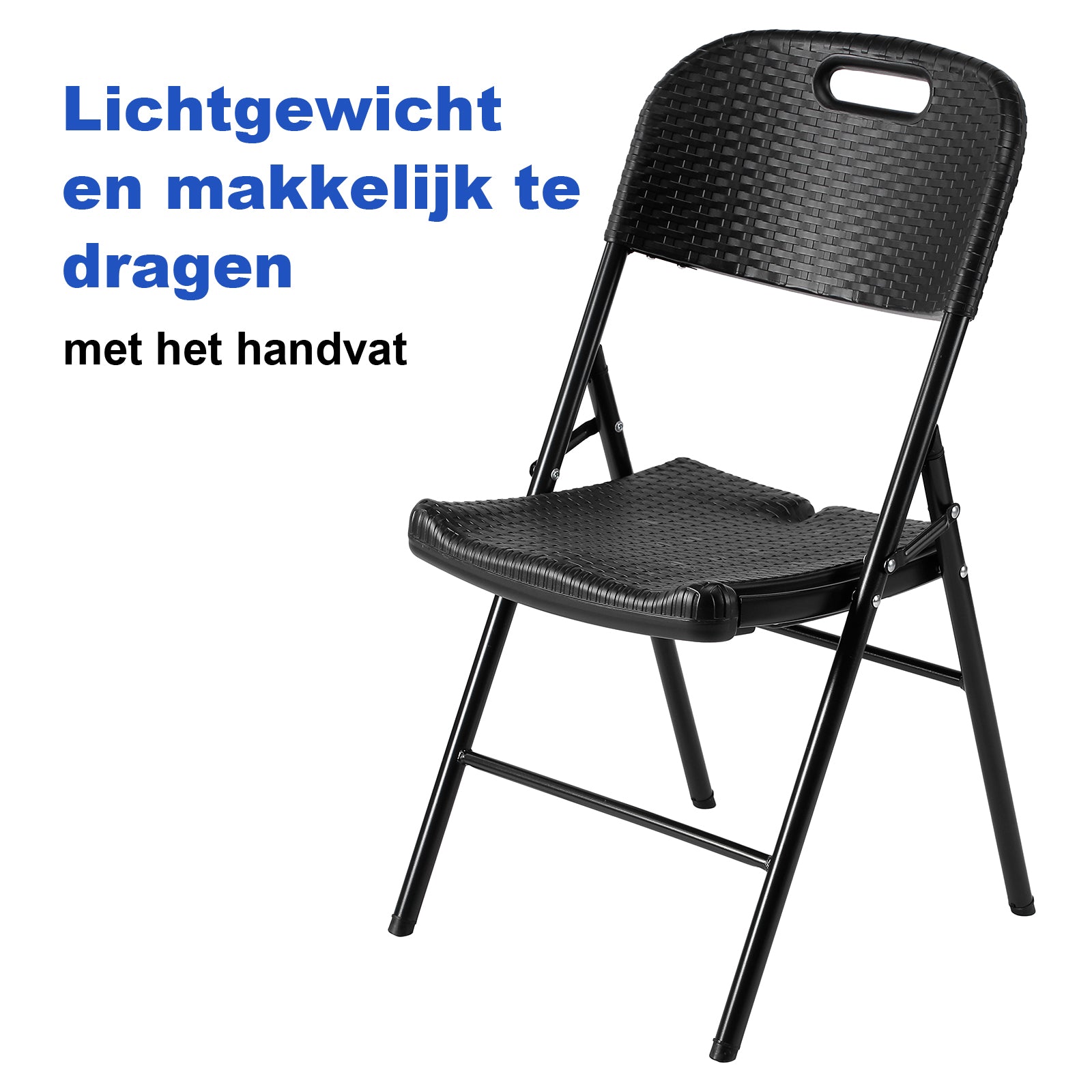 Bardi 4-delige Klapstoelen set zwaar rotan zwart - 200 kg draagvermogen