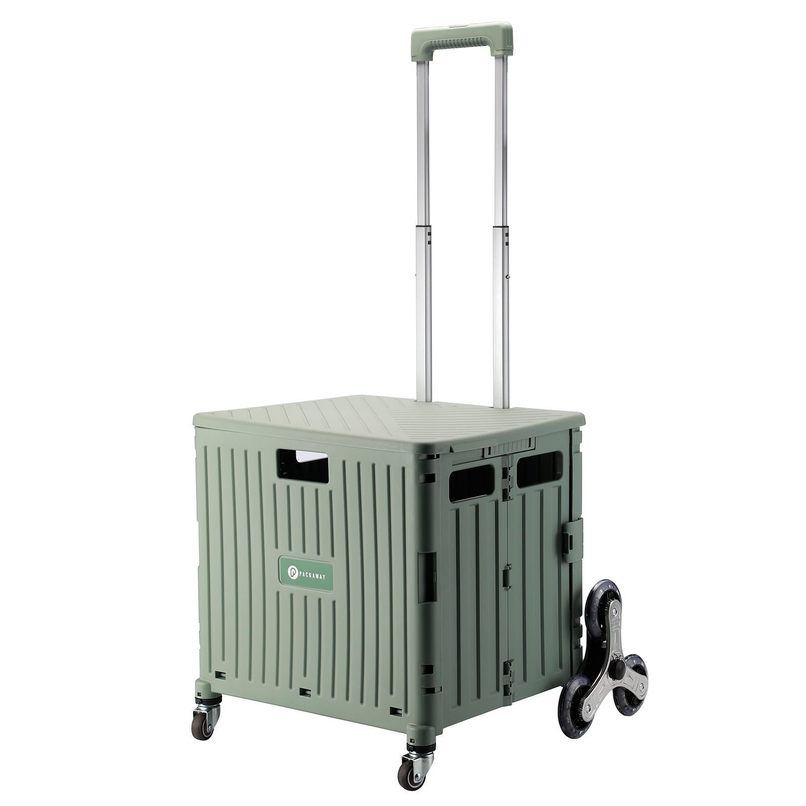 Shopping trolley 50L XL with green pedal wheels - shopping crate - 35 kg load capacity - with lid and telescopic handle