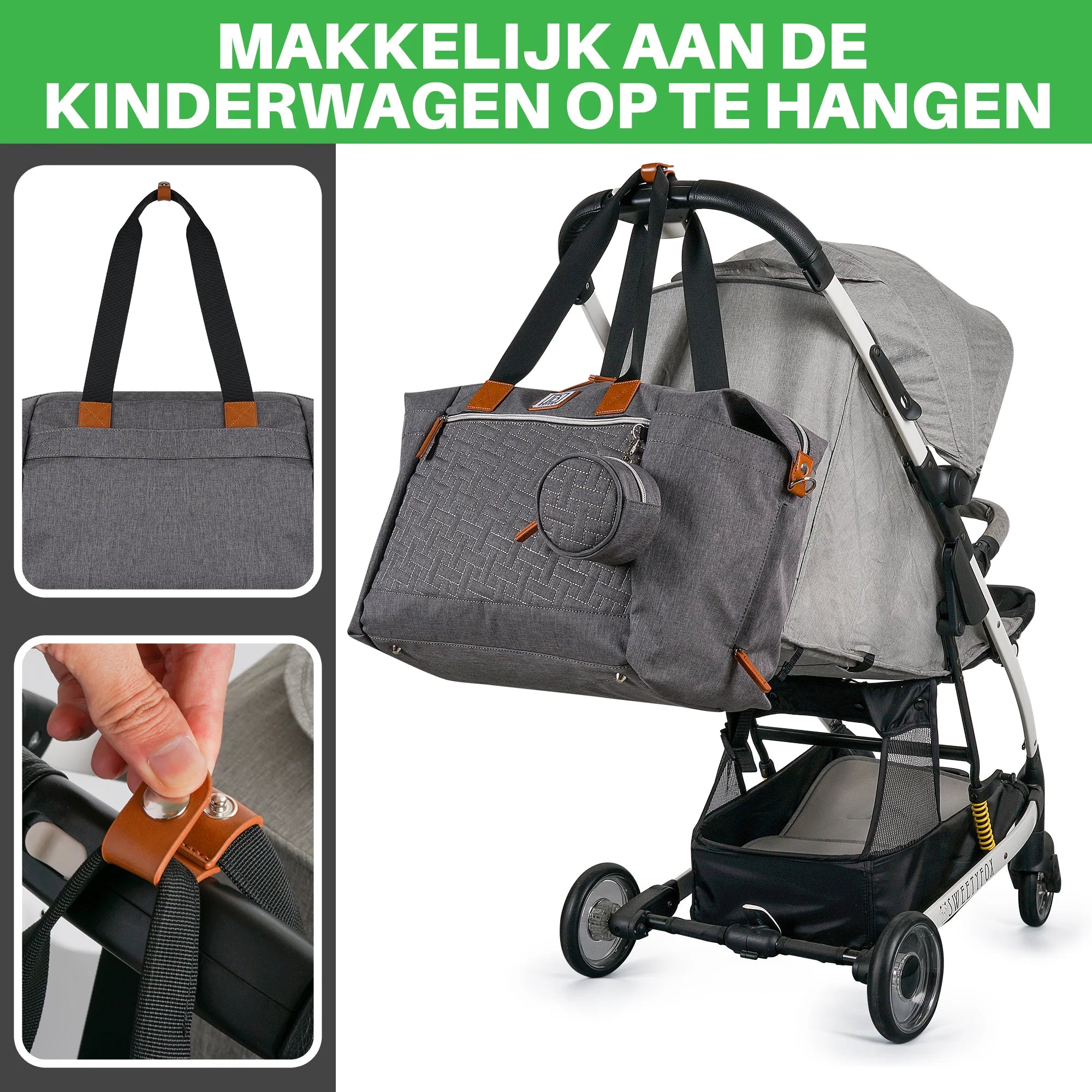Duffel durable diaper bag gray - large nursing bag - Incl. changing mat, insulated compartments and pacifier holder