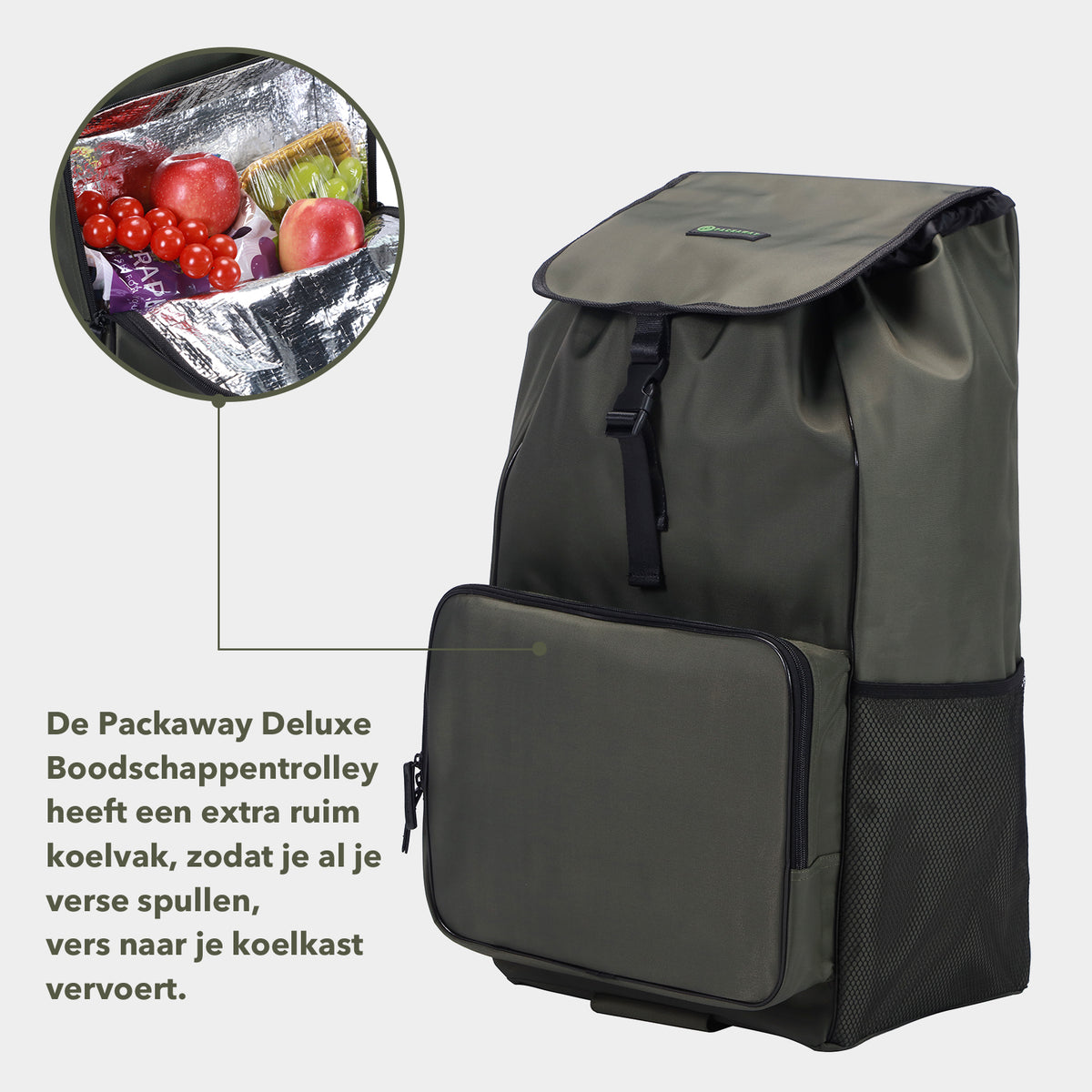 Packaway Boodschappentrolley 60L groen - incl. koelvak - steekwagenfunctie