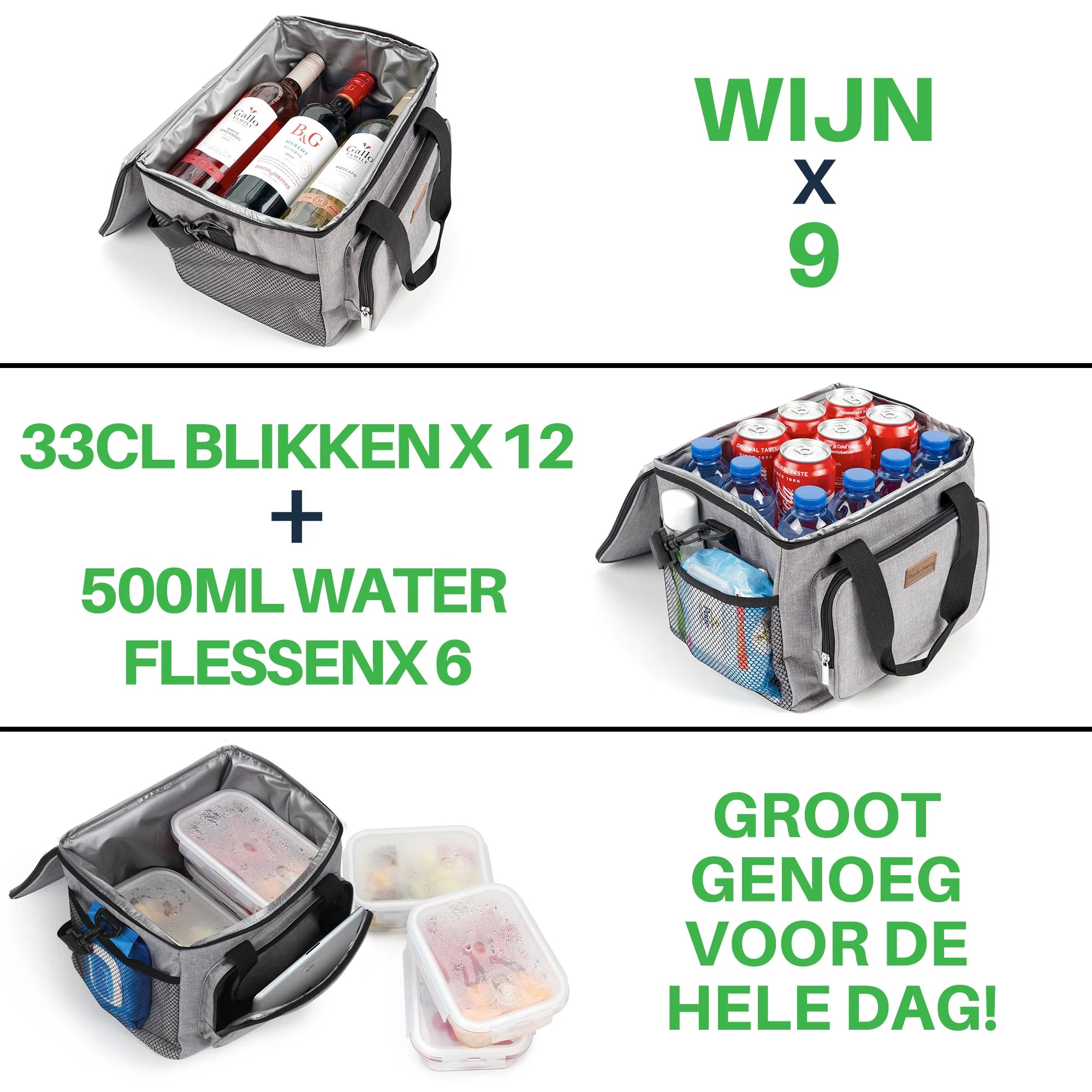 Packaway Koeltas 15L lichtgrijs - incl. 2 koelelementen, schouderband
