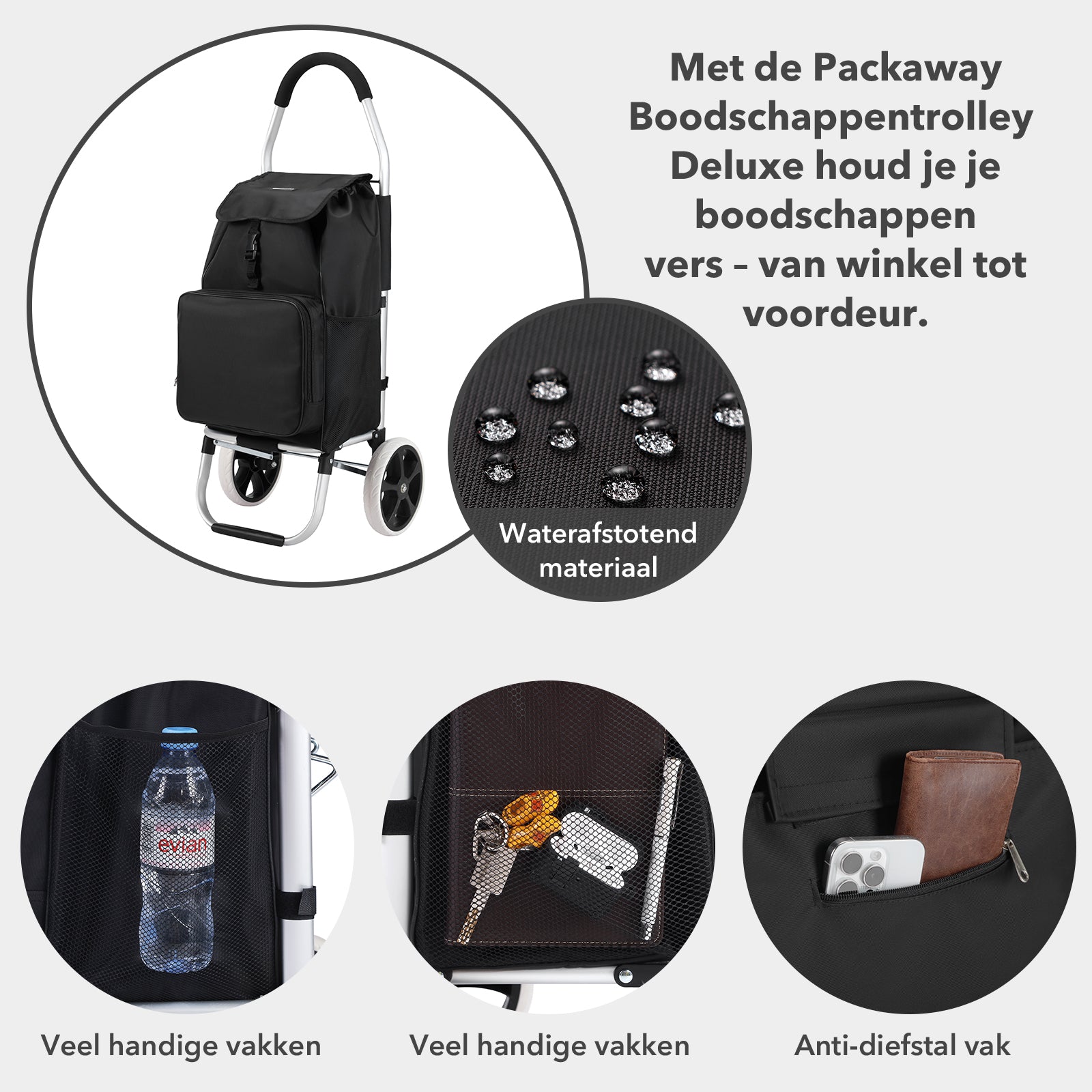 Boodschappentrolley Deluxe 50L met koelvak zwart - boodschappenwagen - steekwagenfunctie