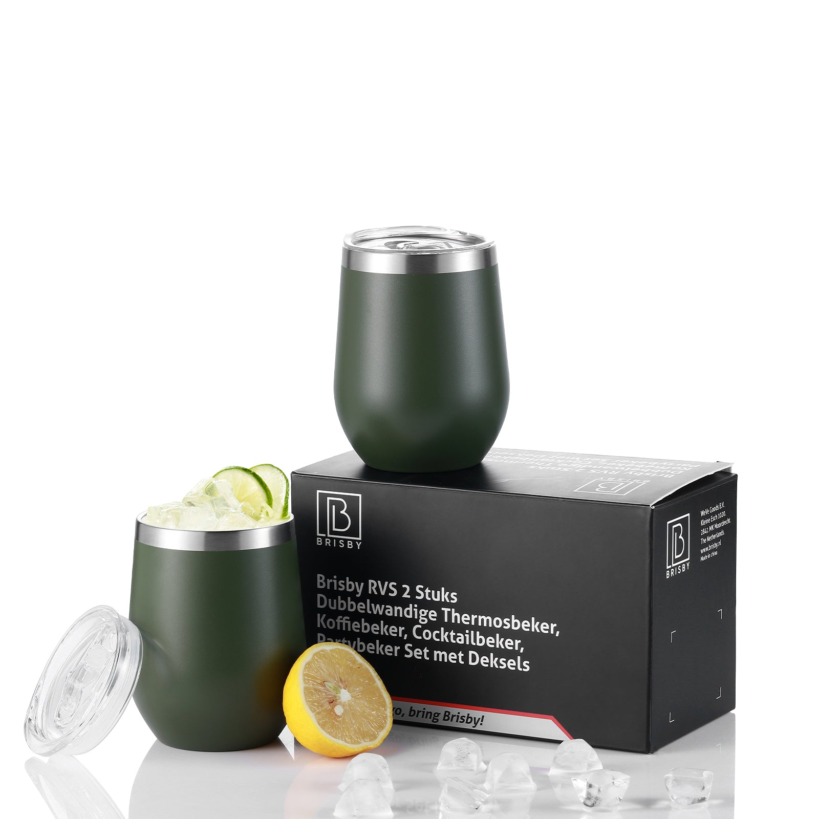 Bardi Thermosbekers 0,3L RVS groen set - incl. deksels - dubbelwandig