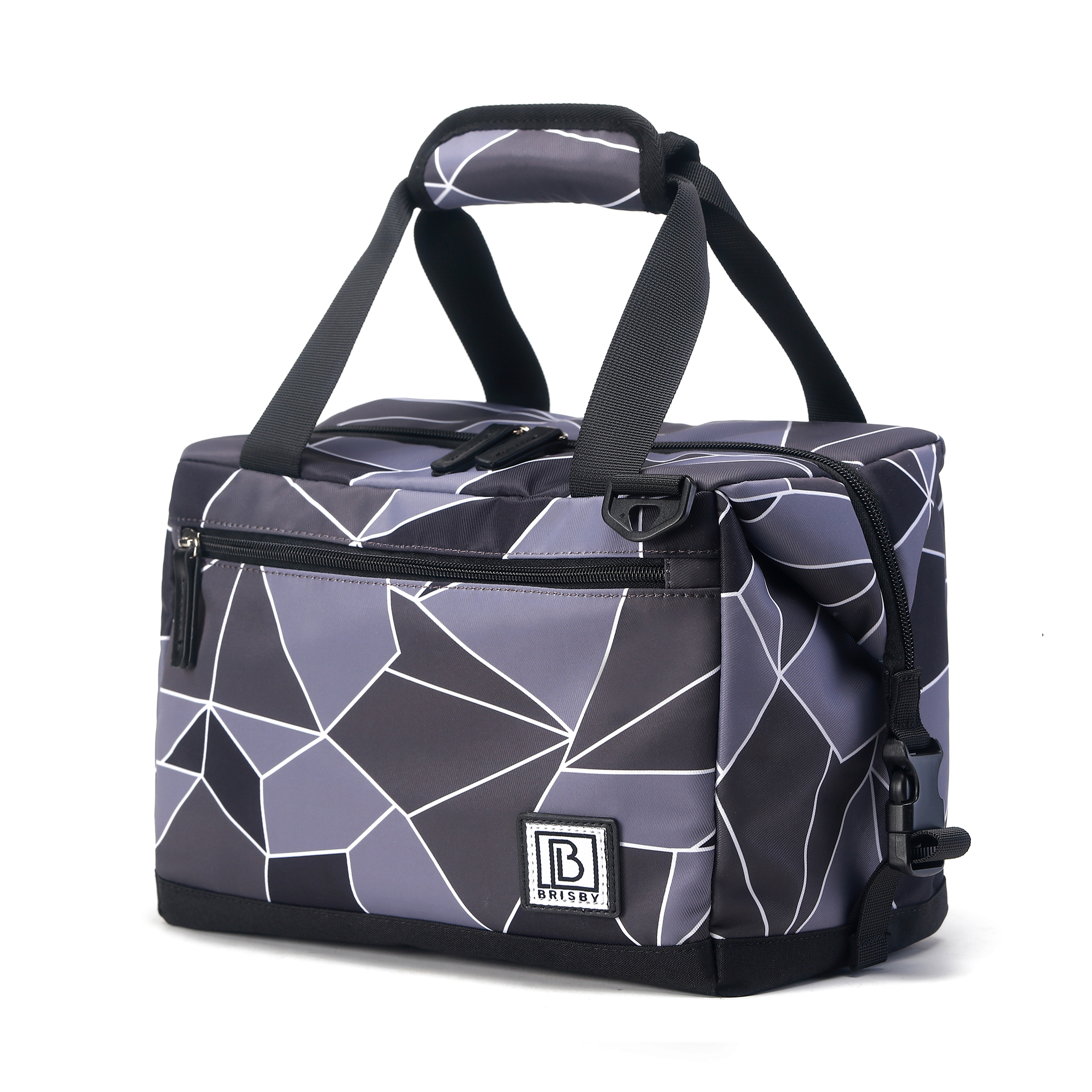 Cooler bag 12L abstract grey and black - Lunch bag - 4-layer insulated - extra space foldable - 2 free cooling elements - incl. shoulder strap
