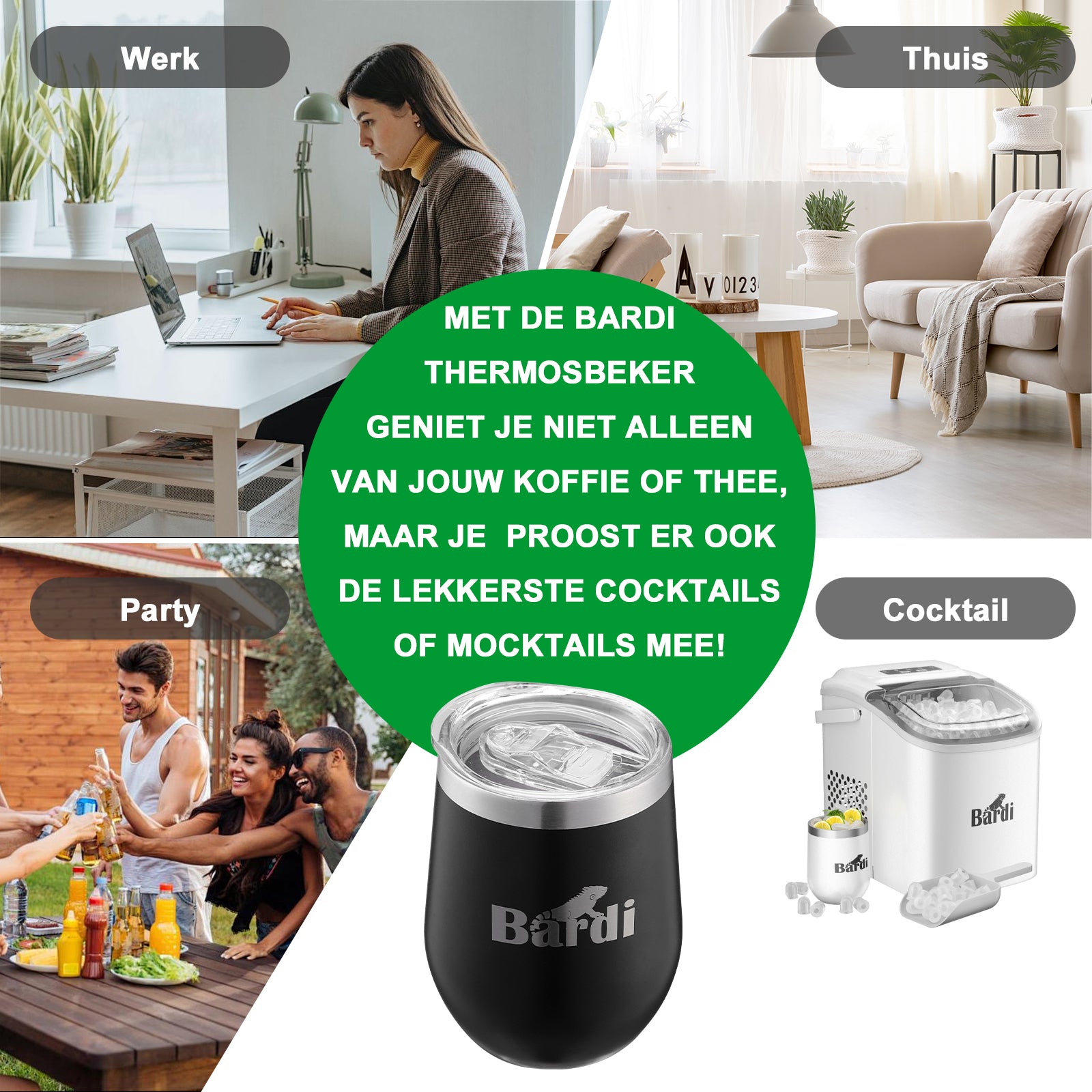 Bardi Thermosbekers 0,3L RVS zwart set - incl. deksels - dubbelwandig