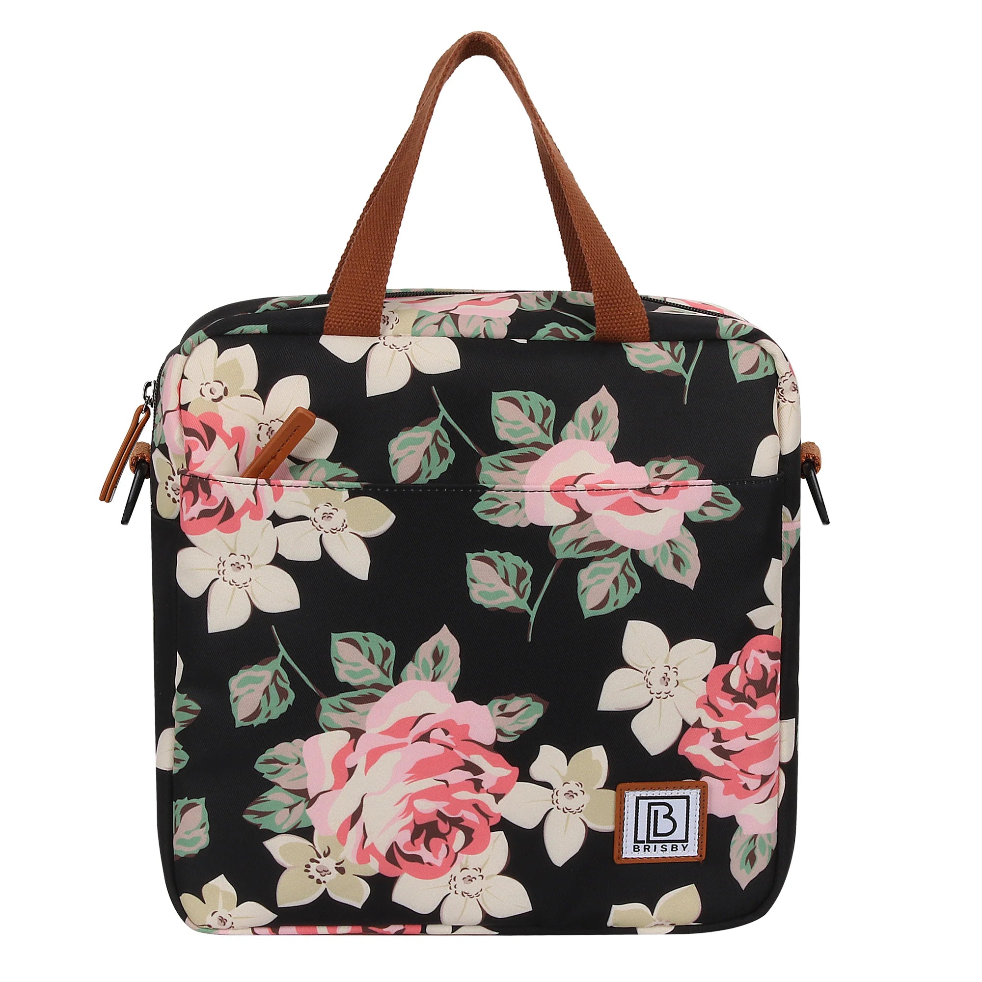 Cooler bag 7L black flowers - Lunch bag - 4-layer insulated - 2 free cooling elements - incl. shoulder strap