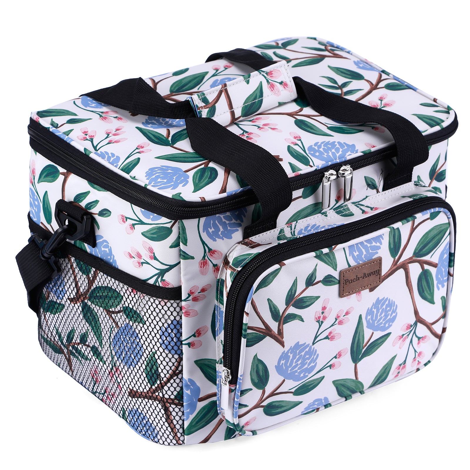 Cooler bag 15L cool bag white flower - lunch bag - 4-layer insulated - foldable - incl. 2 free cooling elements and carrying strap