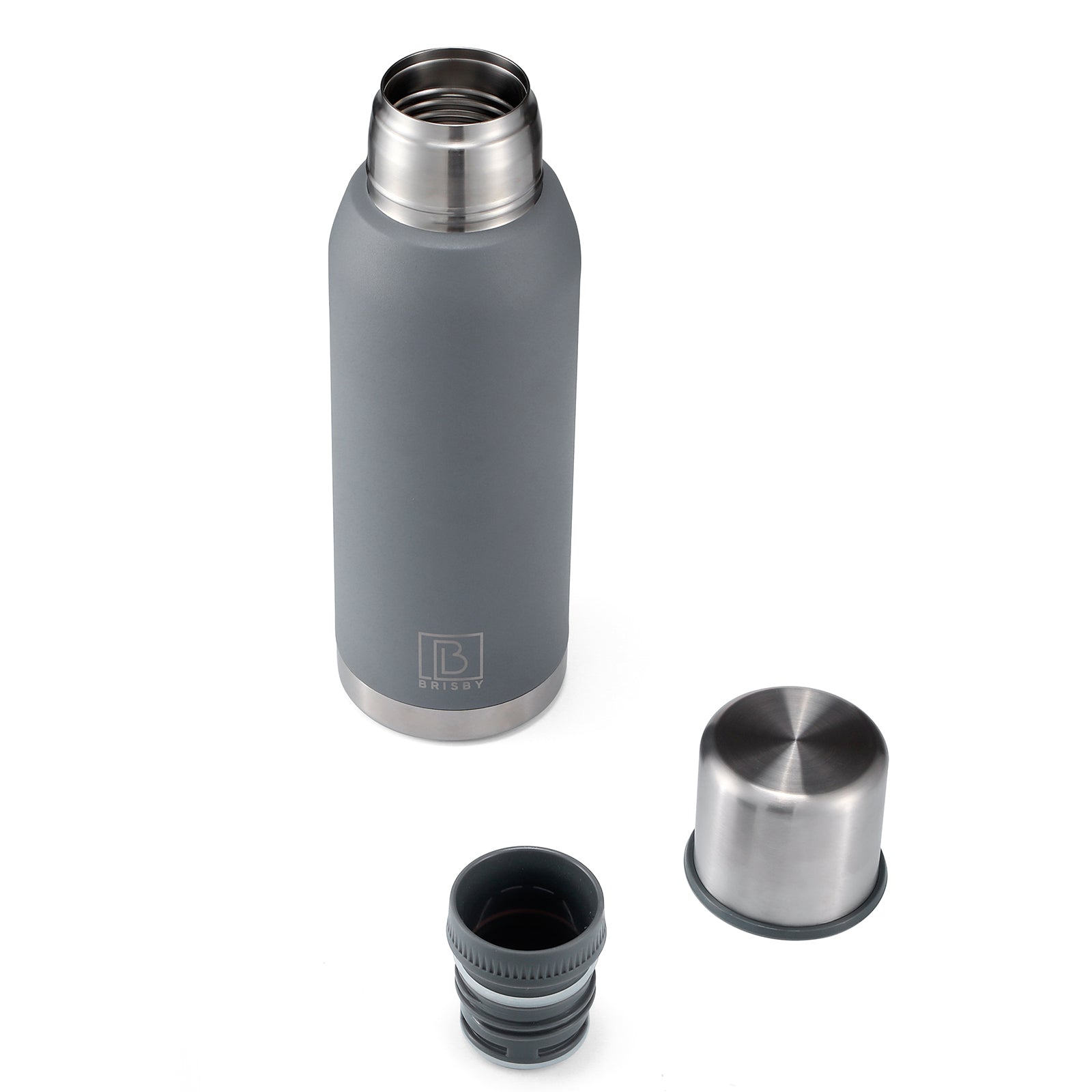 Brisby Thermosfles RVS 1L grijs - BPA Vrij - 24 uur koud - 12 uur warm