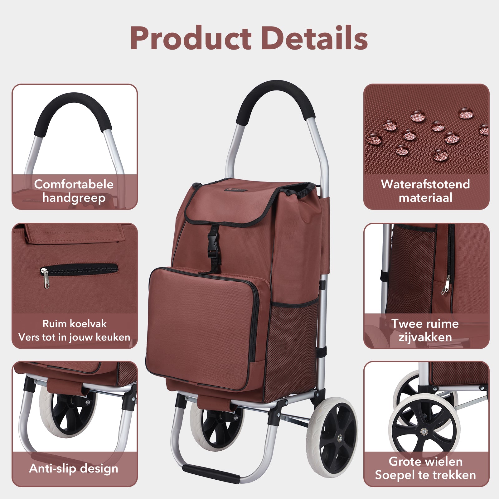 Boodschappentrolley Deluxe 50L met koelvak rood - boodschappenwagen - steekwagenfunctie