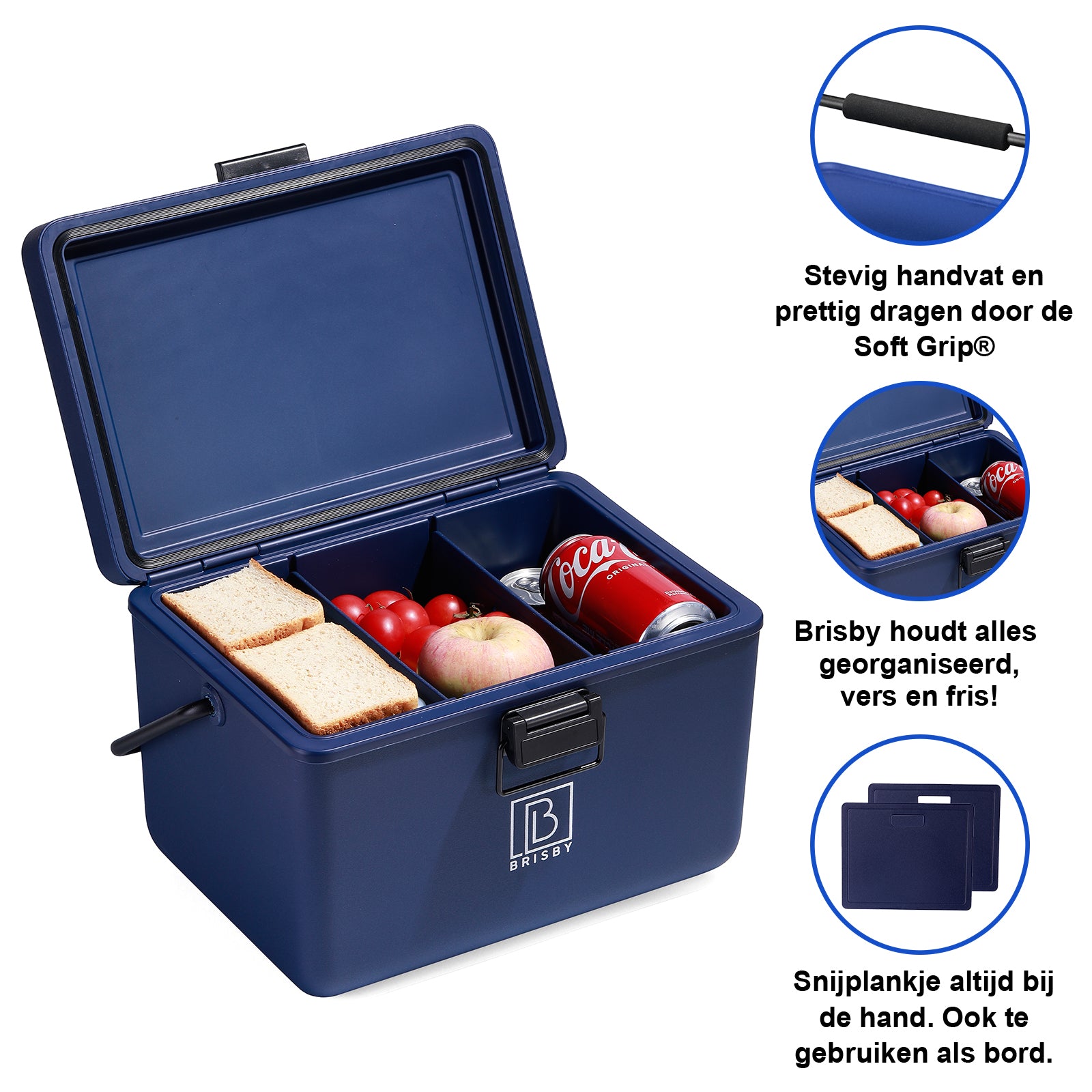 Koelbox 12L met handvat blauw - Dividers - snijplanken - tot maximaal 40 uur isolatie - incl. 2 koelelementen van 200ml