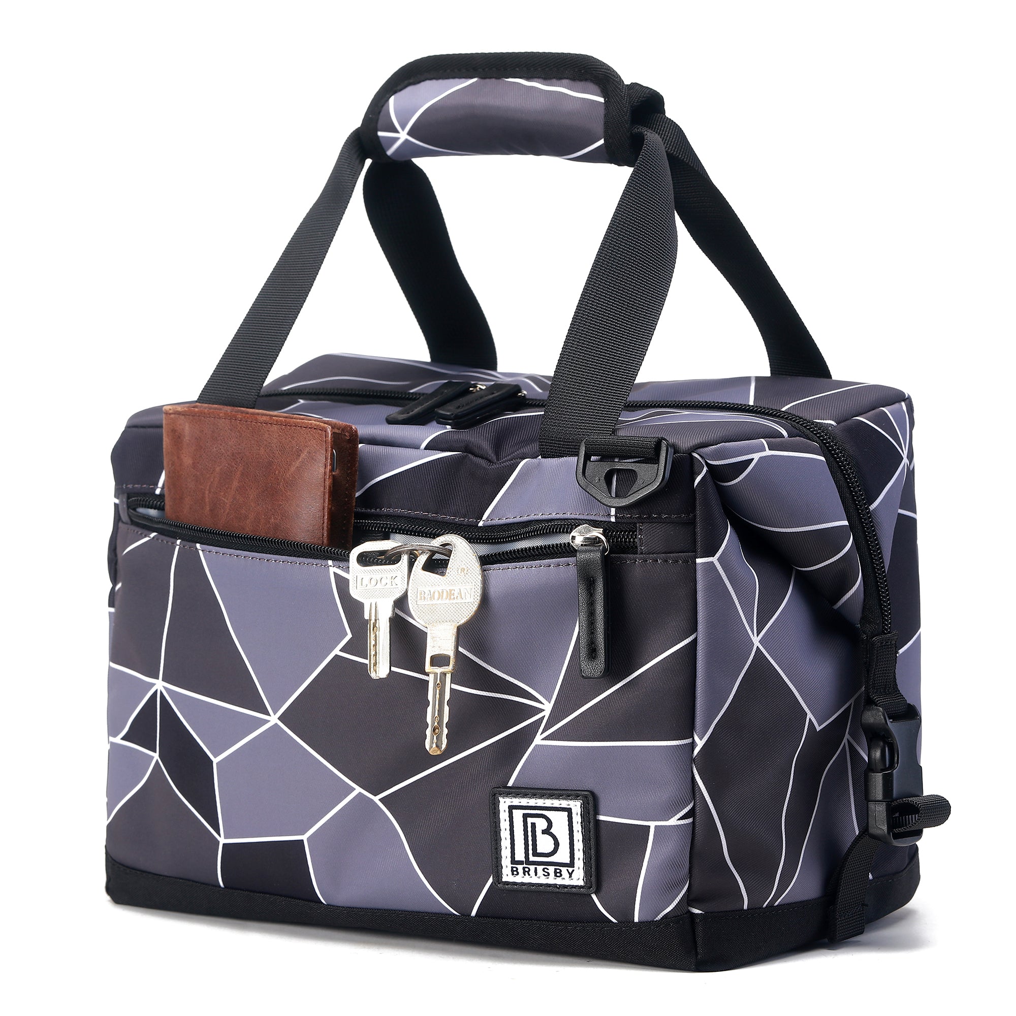 Cooler bag 12L abstract grey and black - Lunch bag - 4-layer insulated - extra space foldable - 2 free cooling elements - incl. shoulder strap
