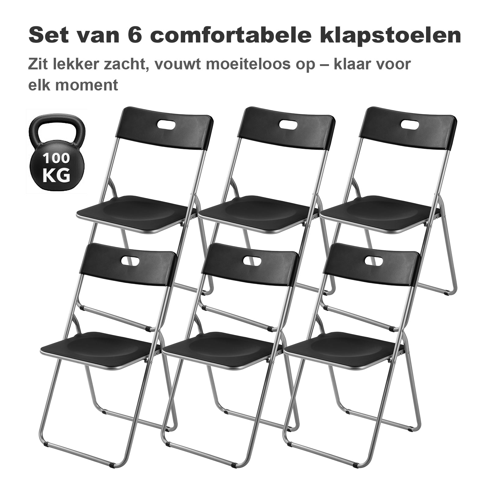 Bardi 6-delige Klapstoelen set stevig zwart-groen - 100 kg draagvermogen
