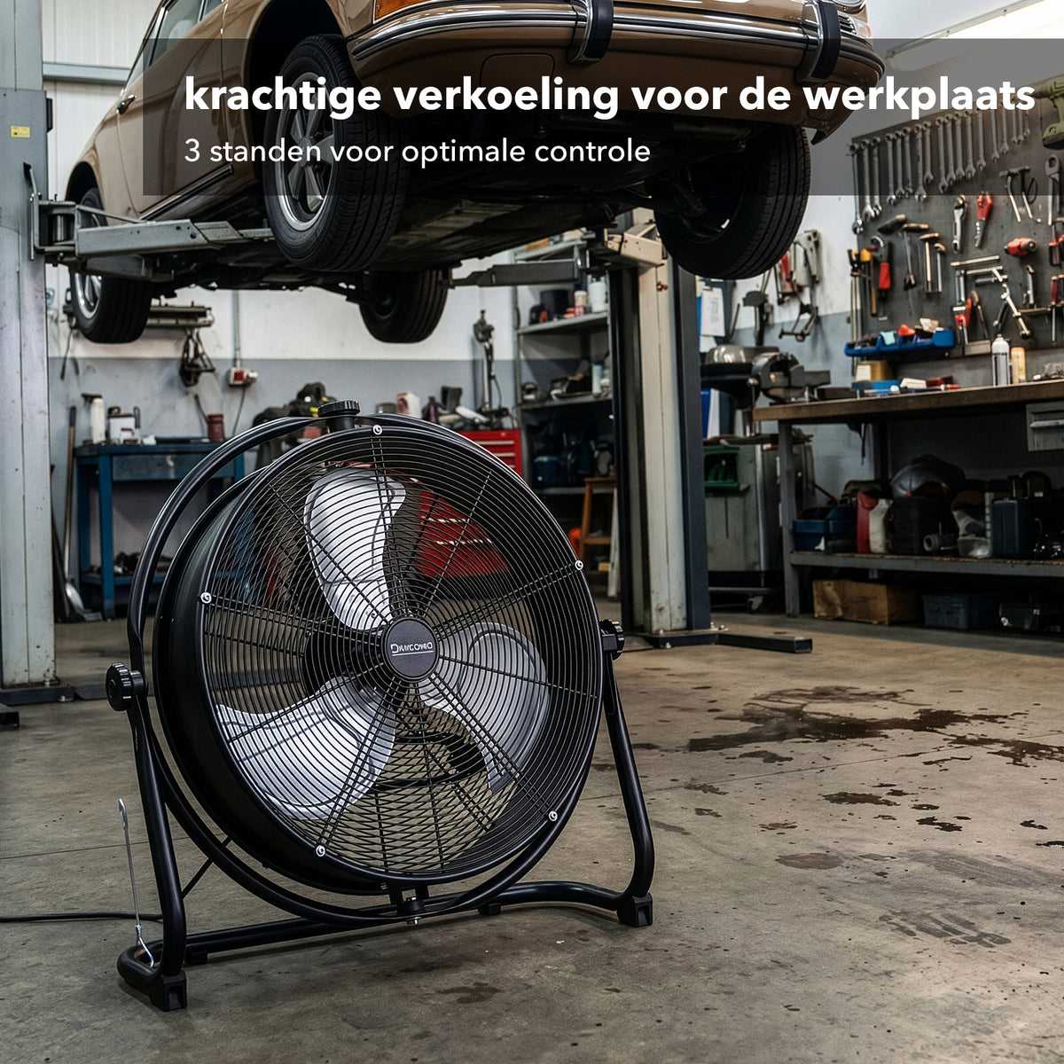 Dryconic 500mm. Professionele Ventilator met Beugel 360 Graden Draaibaar met 3 Snelheden en Ophangsysteem Voor Wandmontage