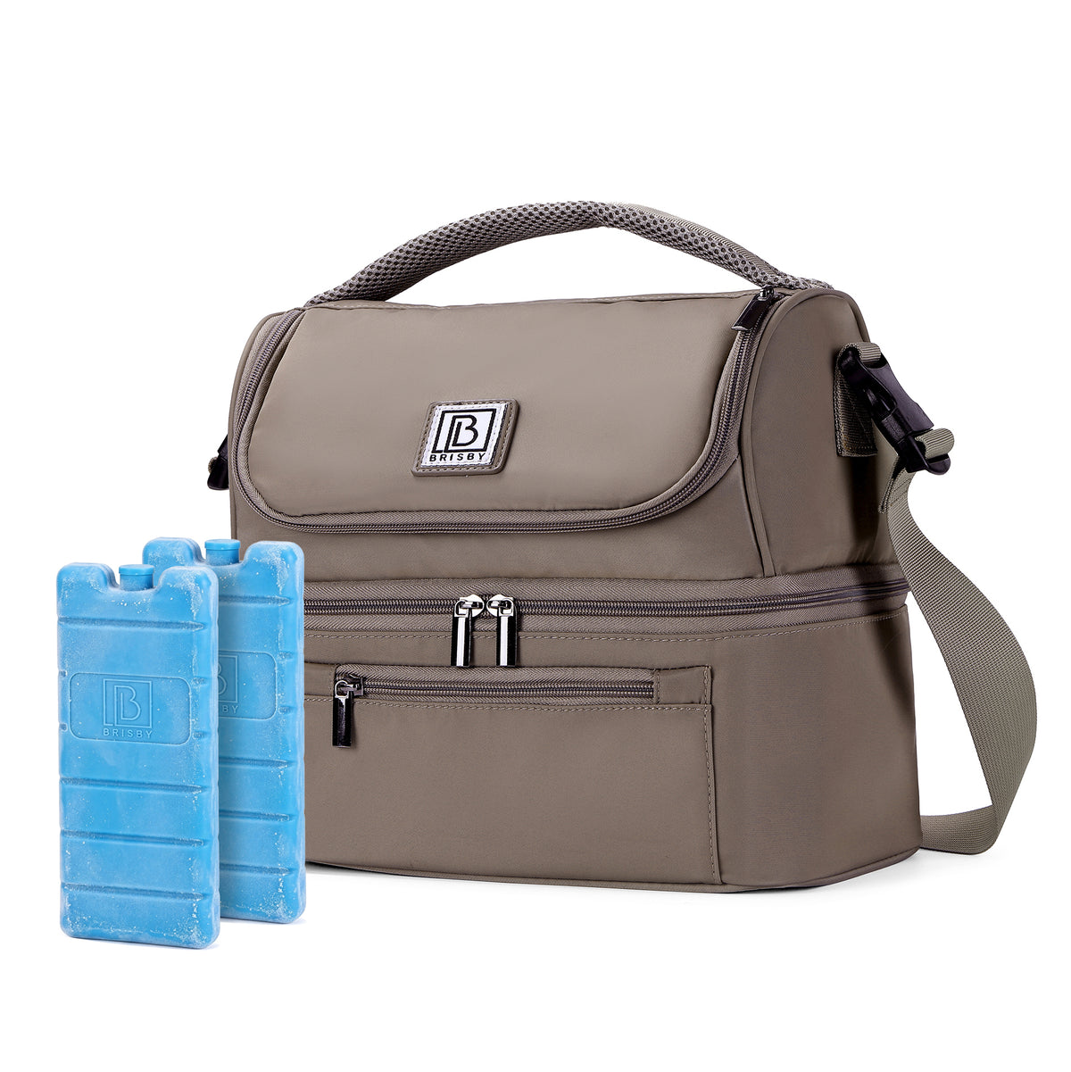 Brisby Koeltas Lunchtas 11 Liter – 4-Laags Geïsoleerd – Inclusief 2 Koelelementen – 2 Compartimenten – Schouderband – Tot 10 Uur Koel - Stone Greige